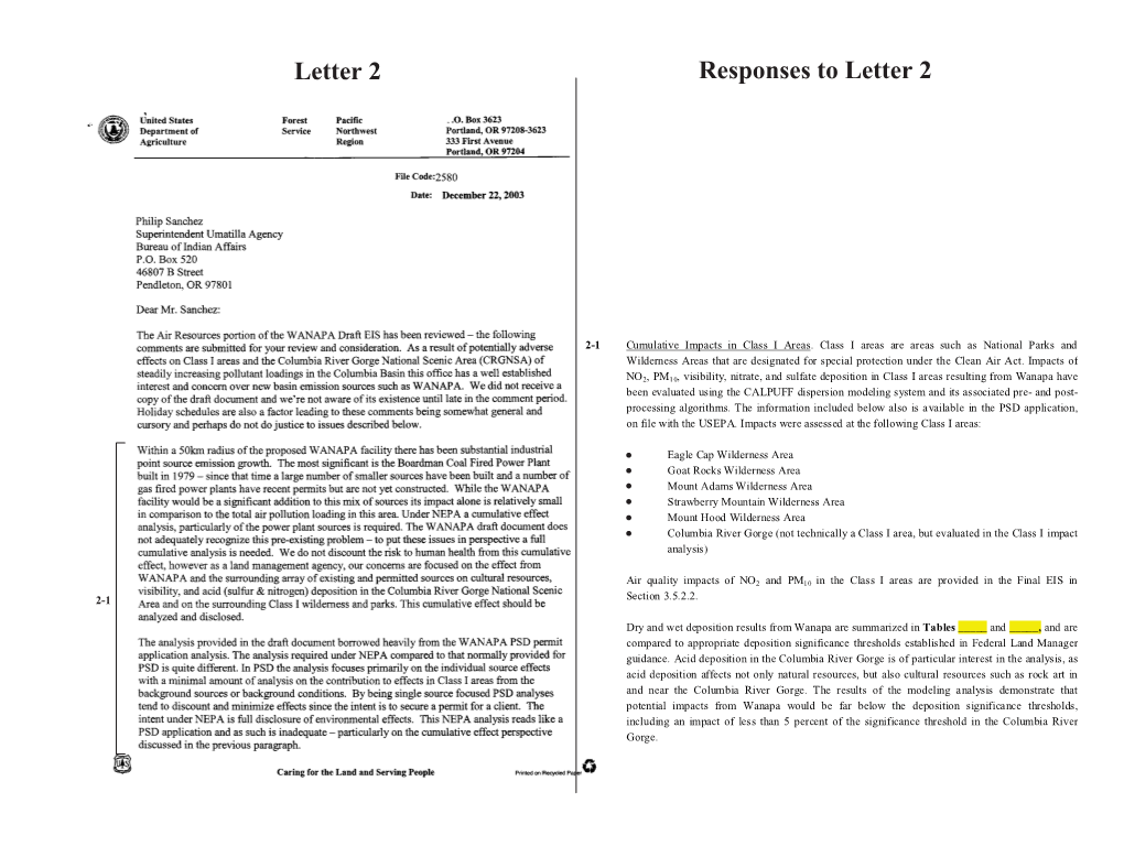 Letter 2 Responses to Letter 2