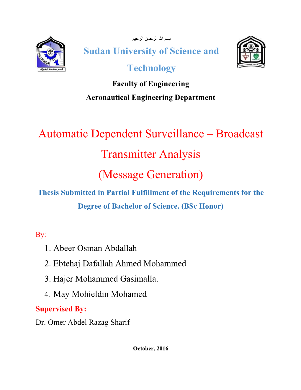 Automatic Dependent Surveillance – Broadcast Transmitter Analysis (Message Generation)