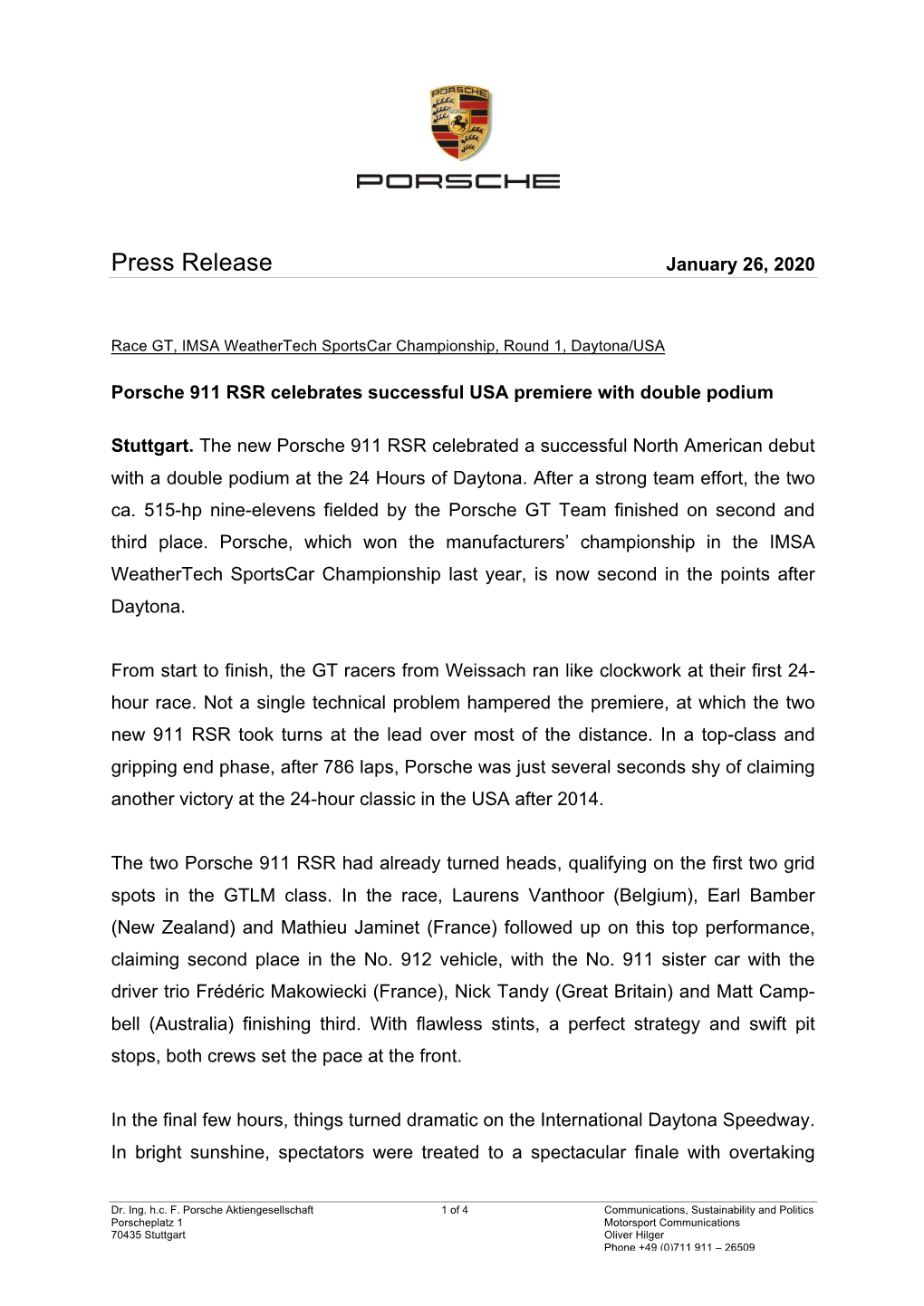 Press Release January 26, 2020