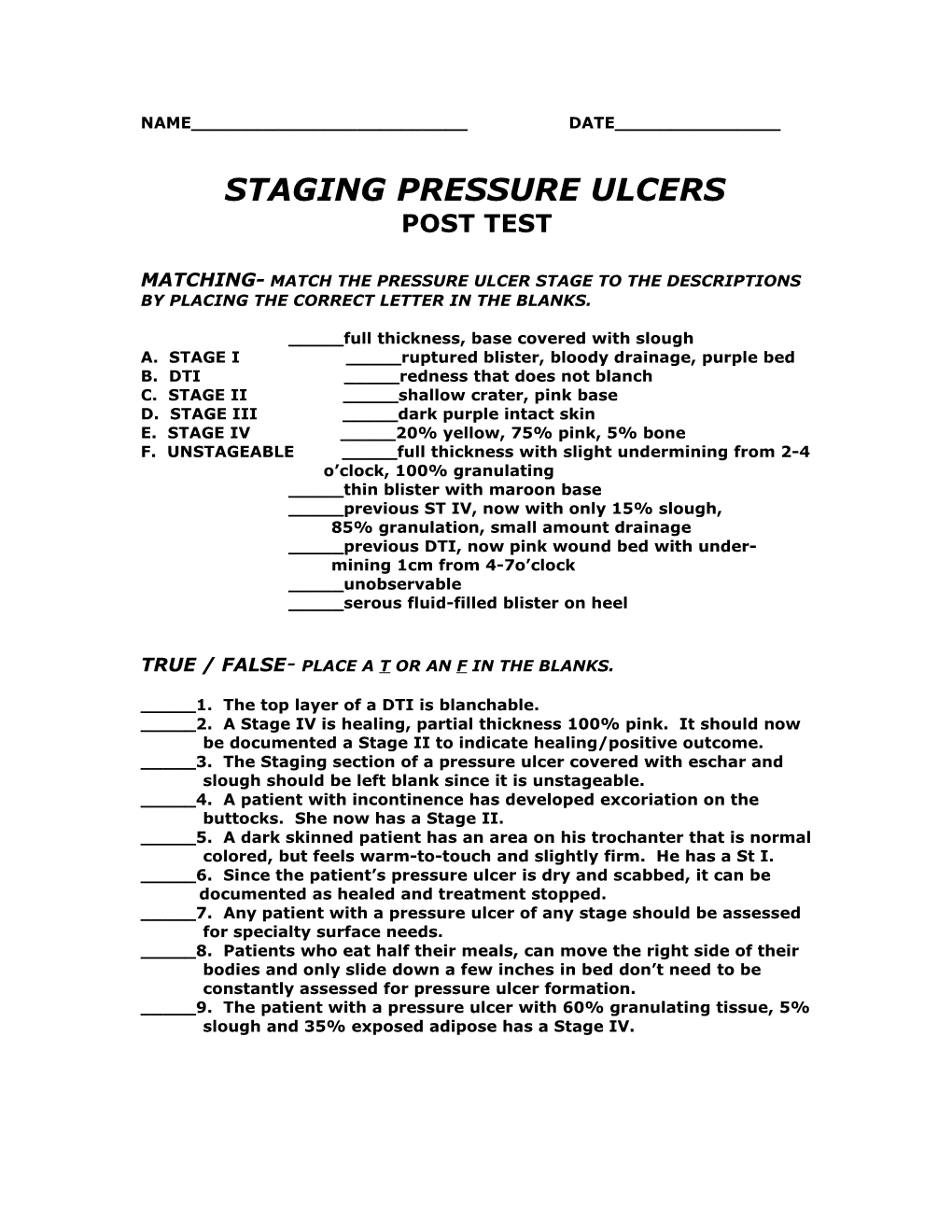 Staging Pressure Ulcers