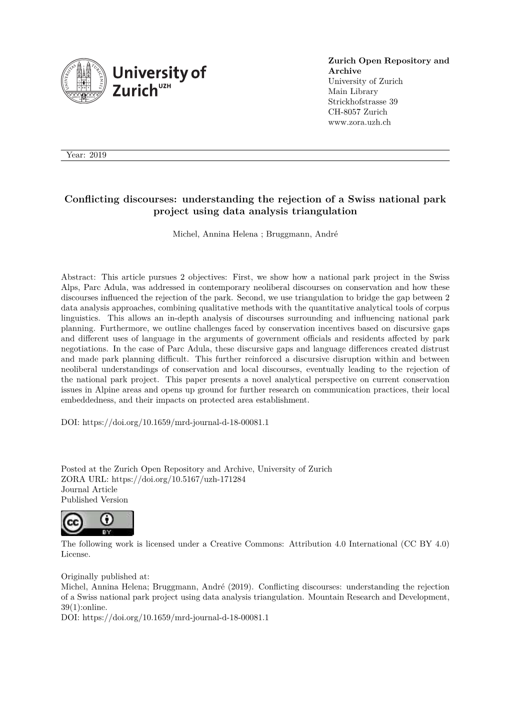 Conflicting Discourses: Understanding the Rejection of a Swiss National Park Project Using Data Analysis Triangulation