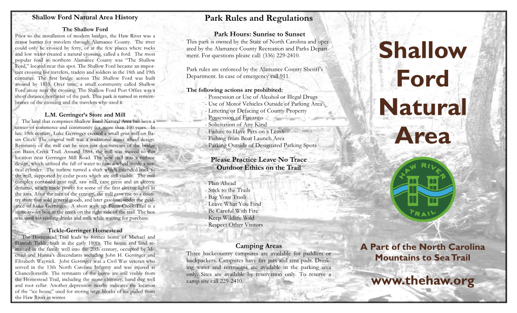Shallow Ford Natural Area History Park Rules and Regulations