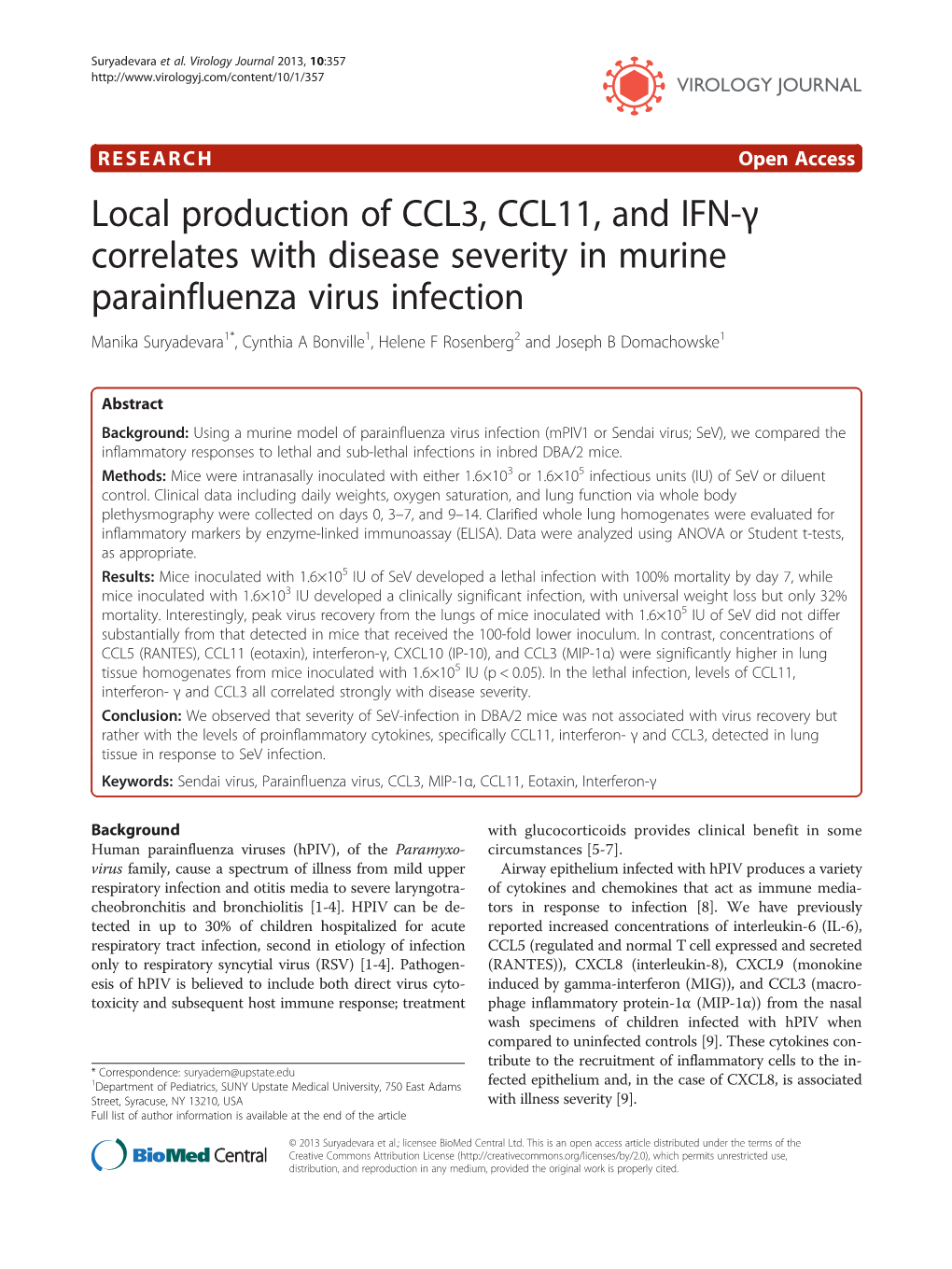 Local Production of CCL3, CCL11, and IFN-Γ Correlates with Disease