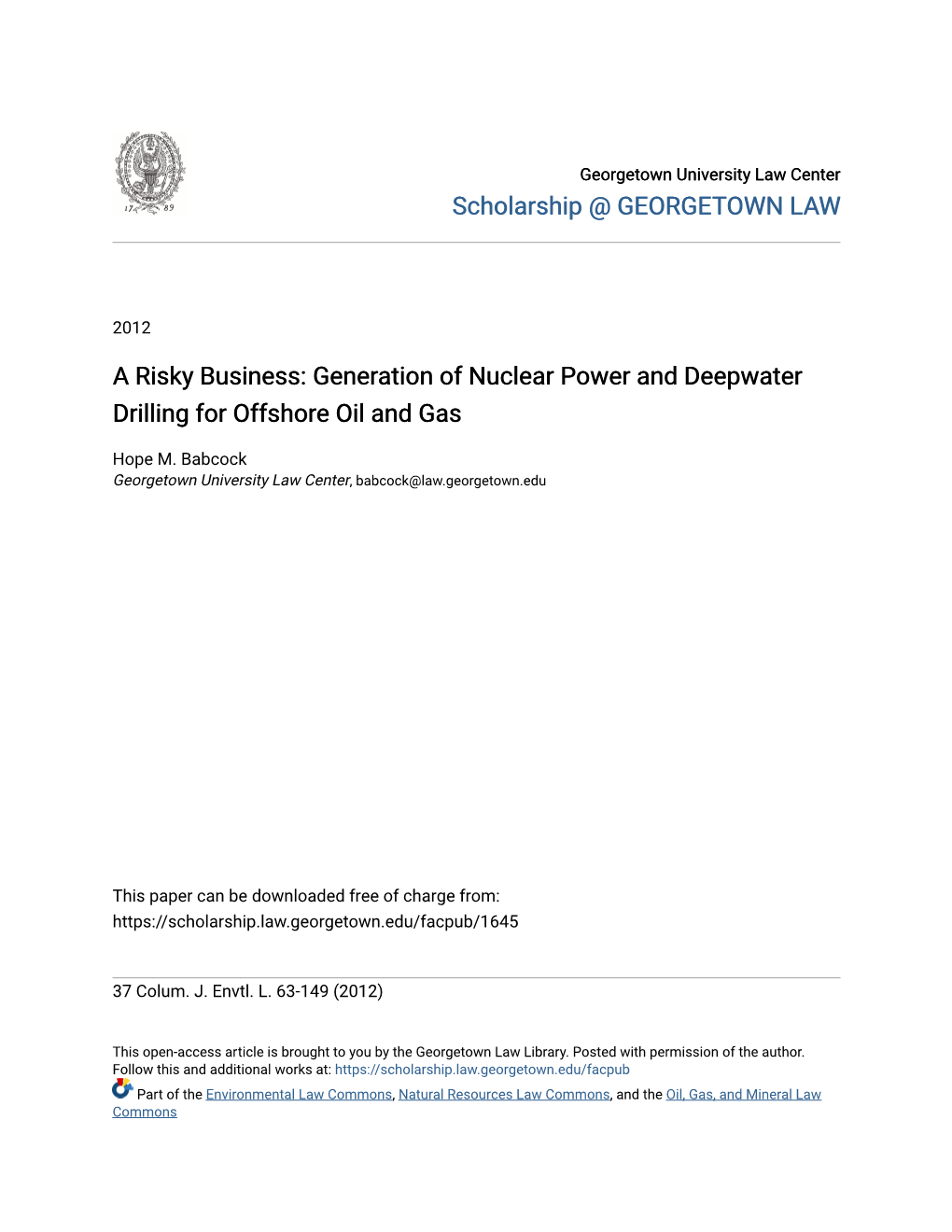 Generation of Nuclear Power and Deepwater Drilling for Offshore Oil and Gas