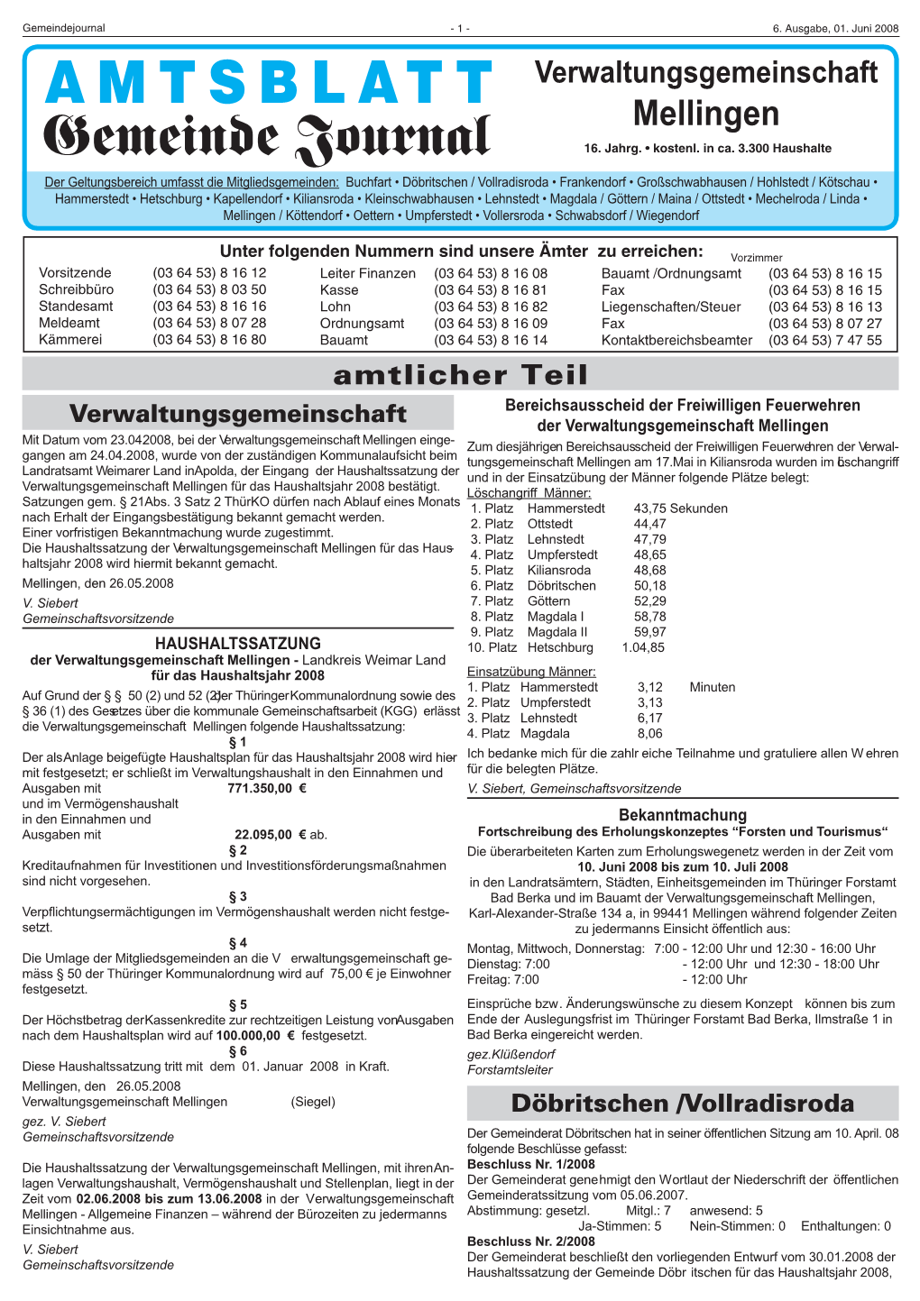 AMTSBLATT Verwaltungsgemeinschaft Mellingen Gemeinde Journal 16