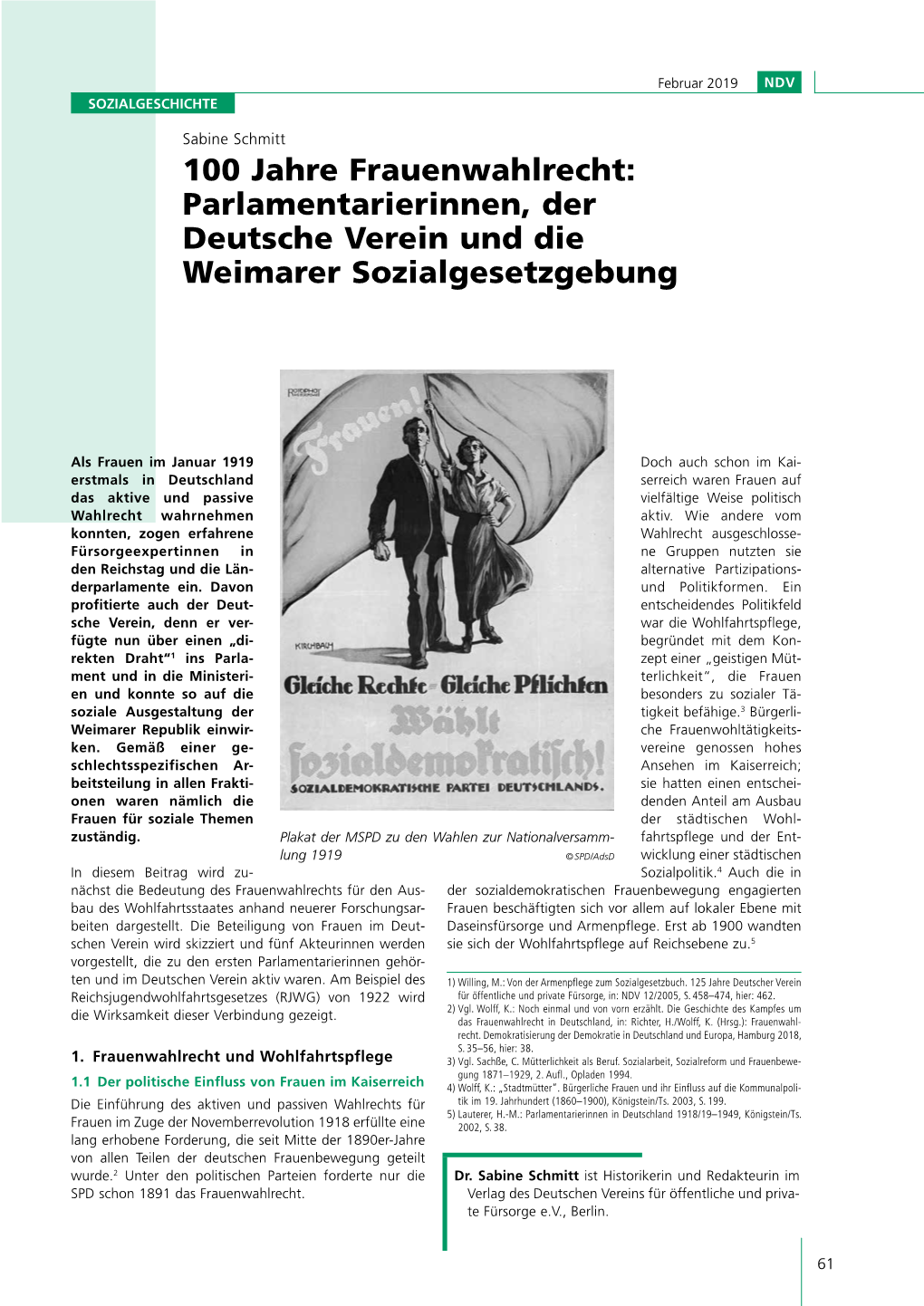 100 Jahre Frauenwahlrecht: Parlamentarierinnen, Der Deutsche Verein Und Die Weimarer Sozialgesetzgebung­