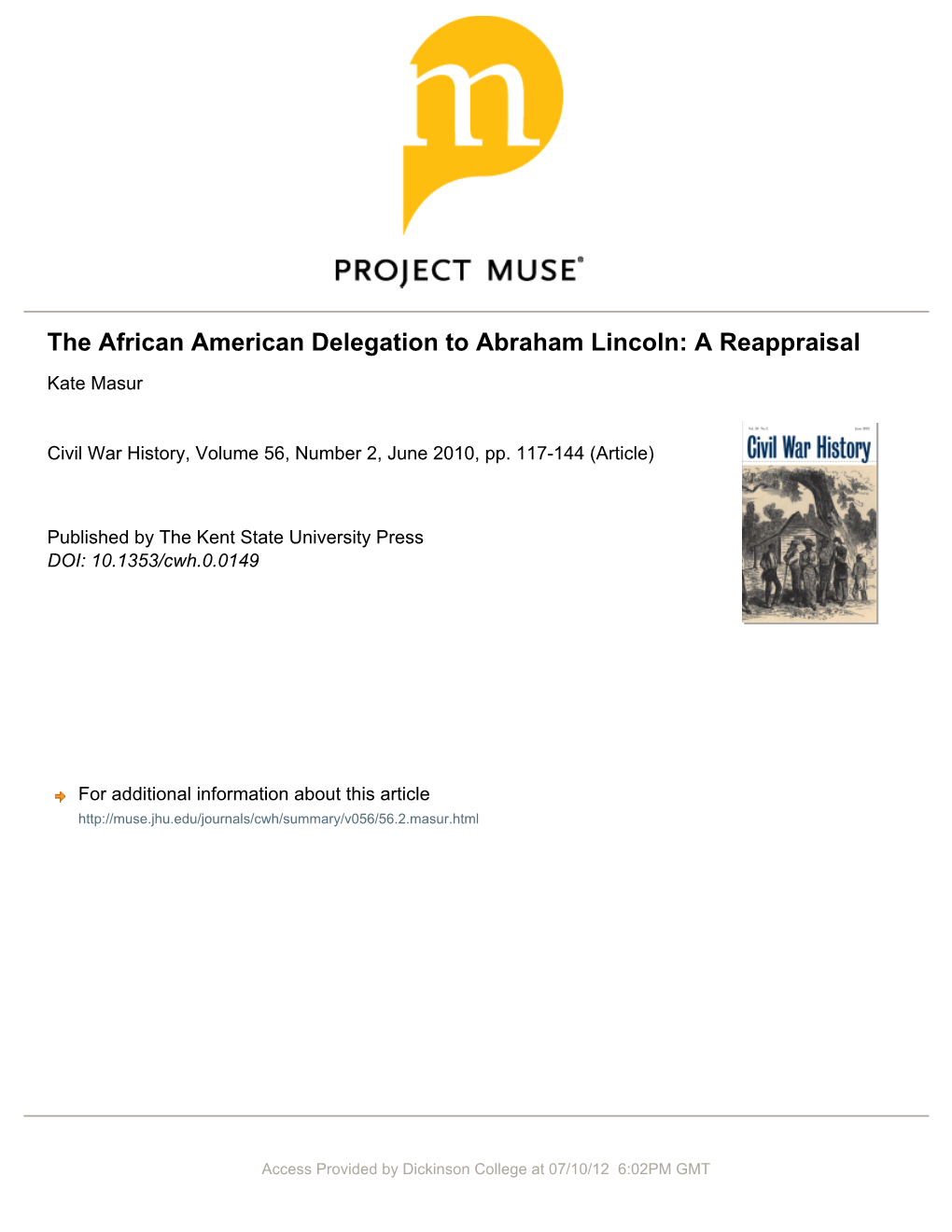 The African American Delegation to Abraham Lincoln: a Reappraisal