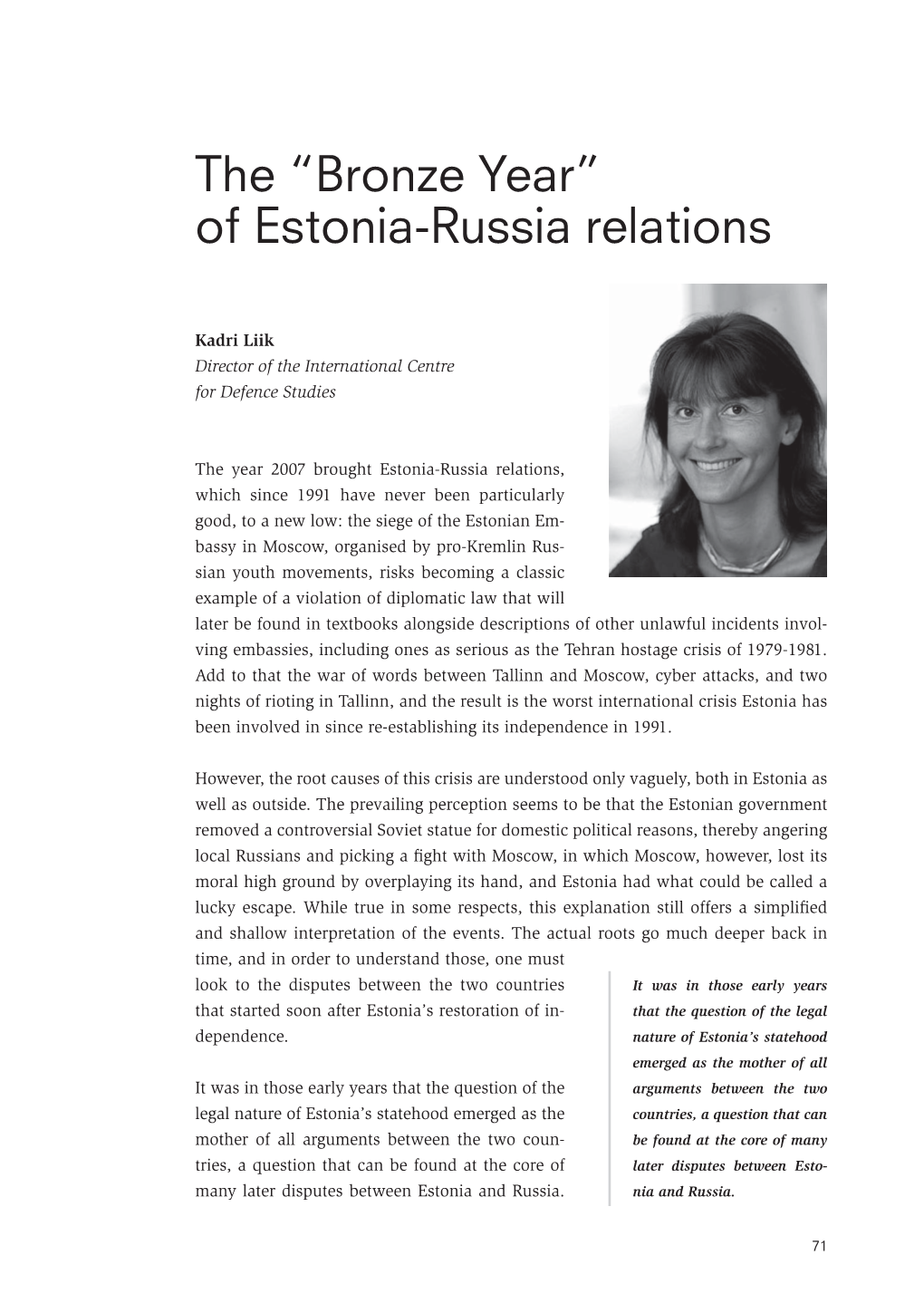The “Bronze Year” of Estonia-Russia Relations