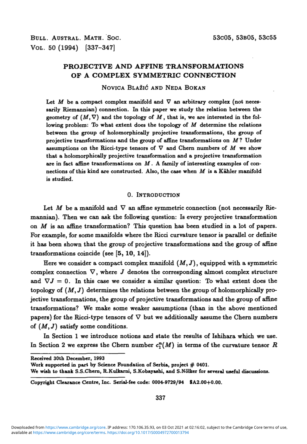Projective and Affine Transformations of a Complex Symmetric Connection