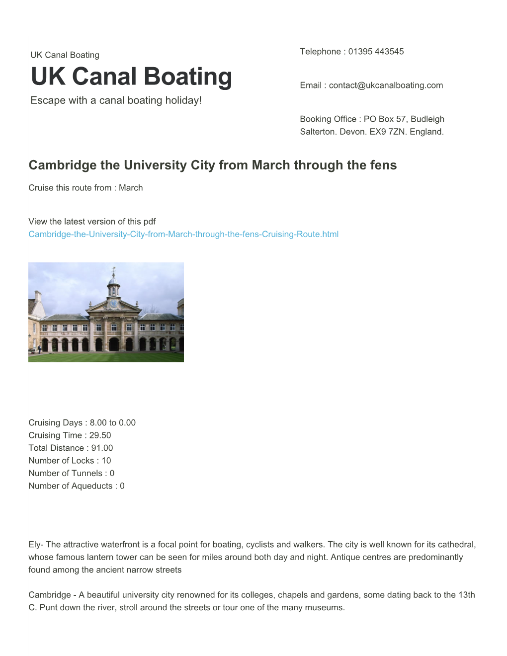 Cambridge the University City from March Through the Fens | UK Canal Boating