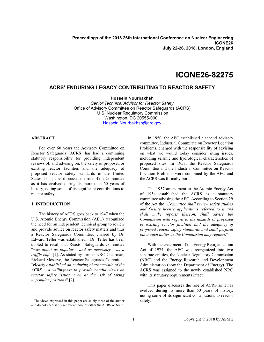 Acrs' Enduring Legacy Contributing to Reactor Safety