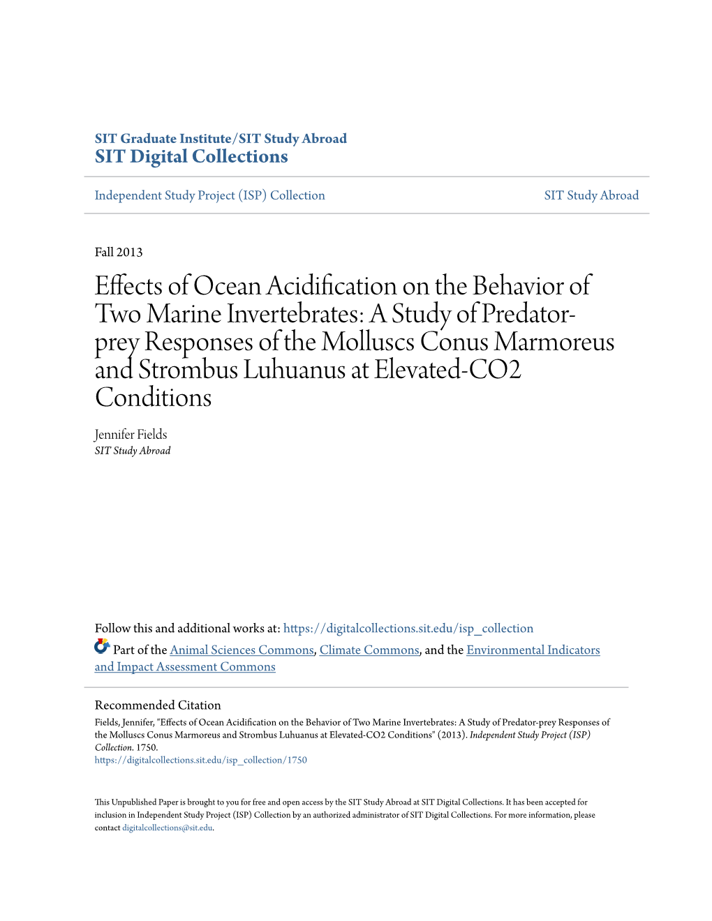 Effects of Ocean Acidification on the Behavior of Two Marine Invertebrates