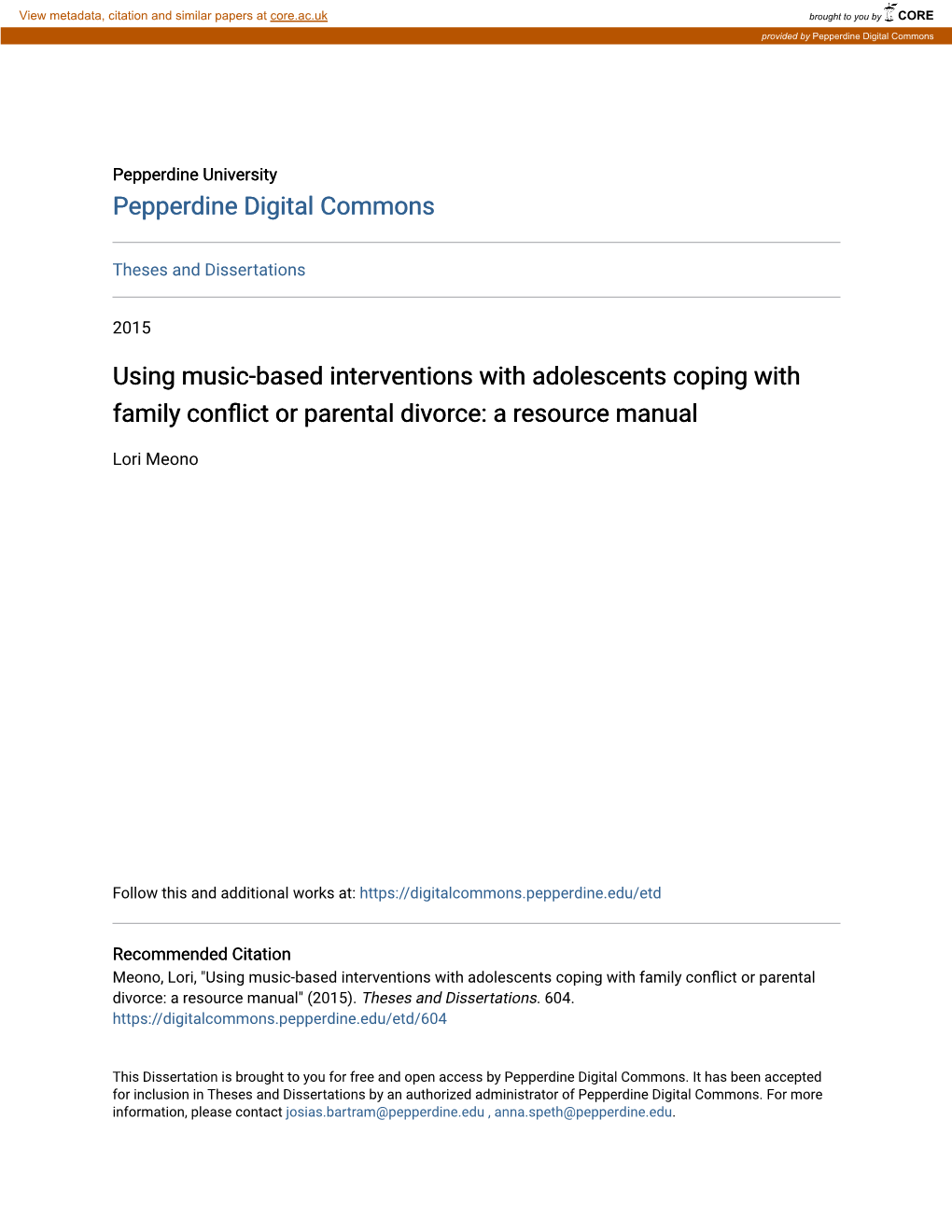 Using Music-Based Interventions with Adolescents Coping with Family Conflict Or Parental Divorce: a Resource Manual