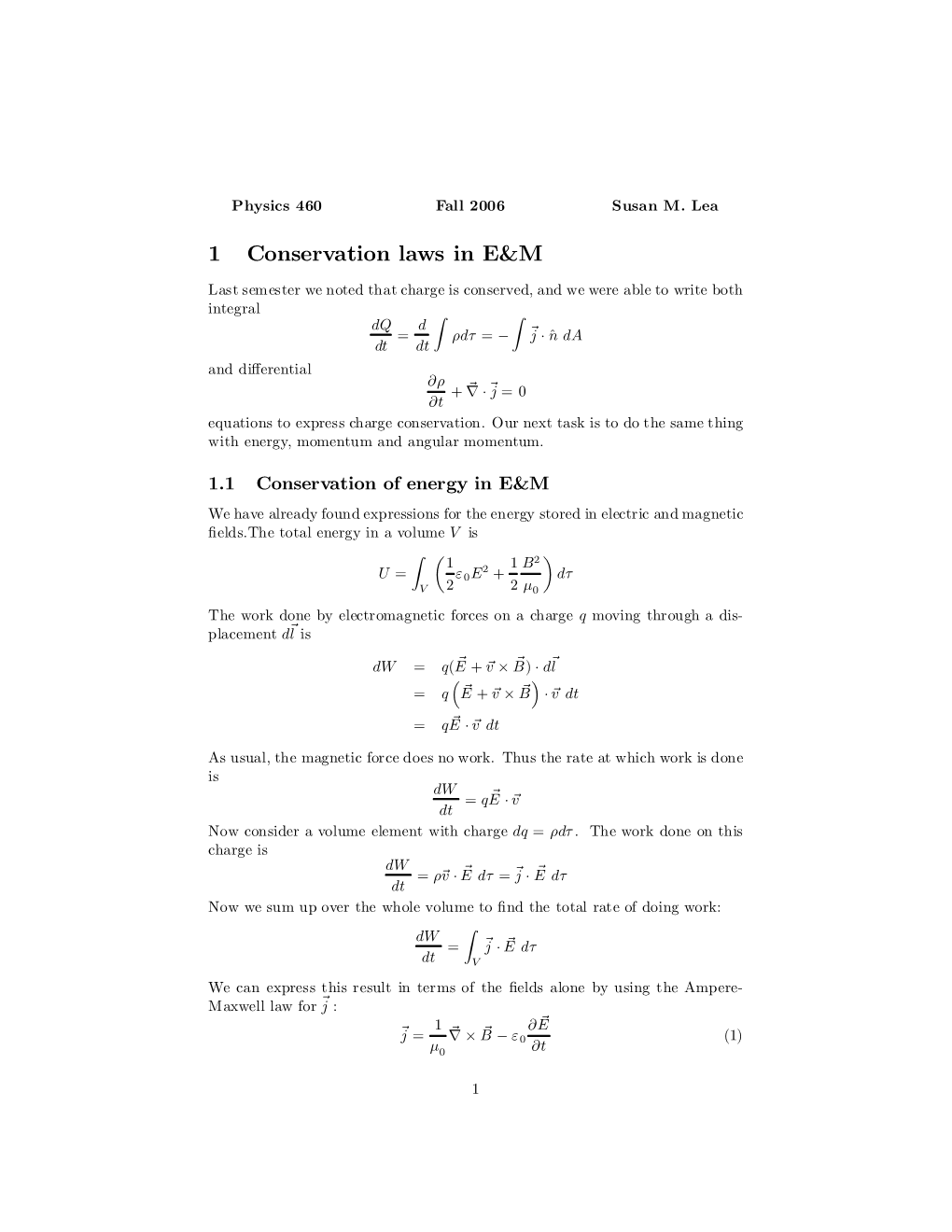 Conservation Laws in E&M