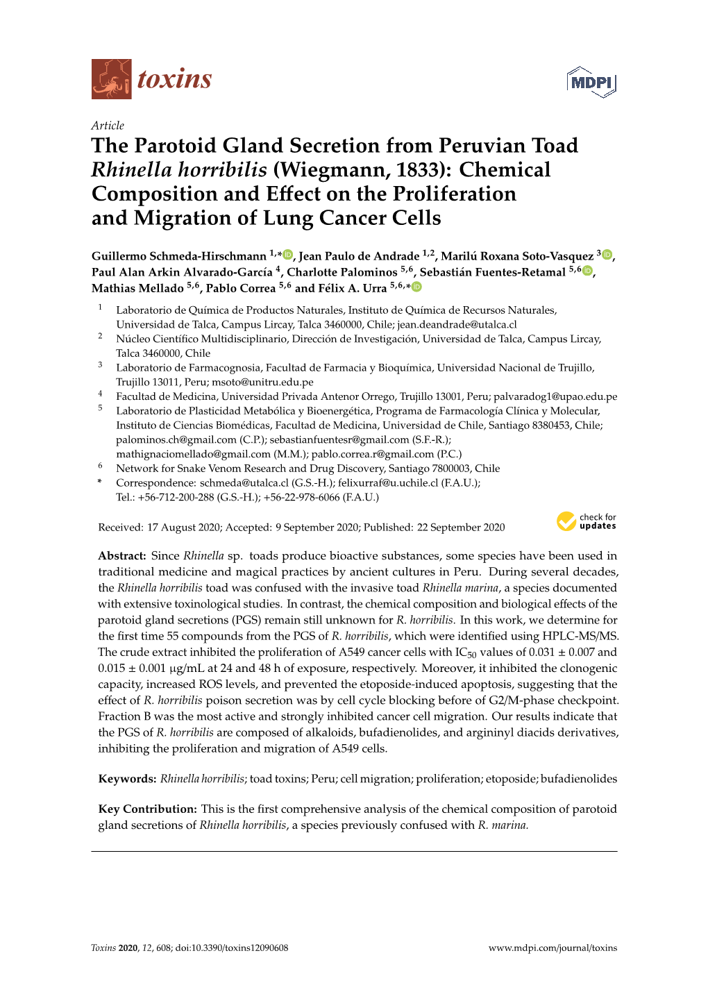 The Parotoid Gland Secretion from Peruvian Toad Rhinella