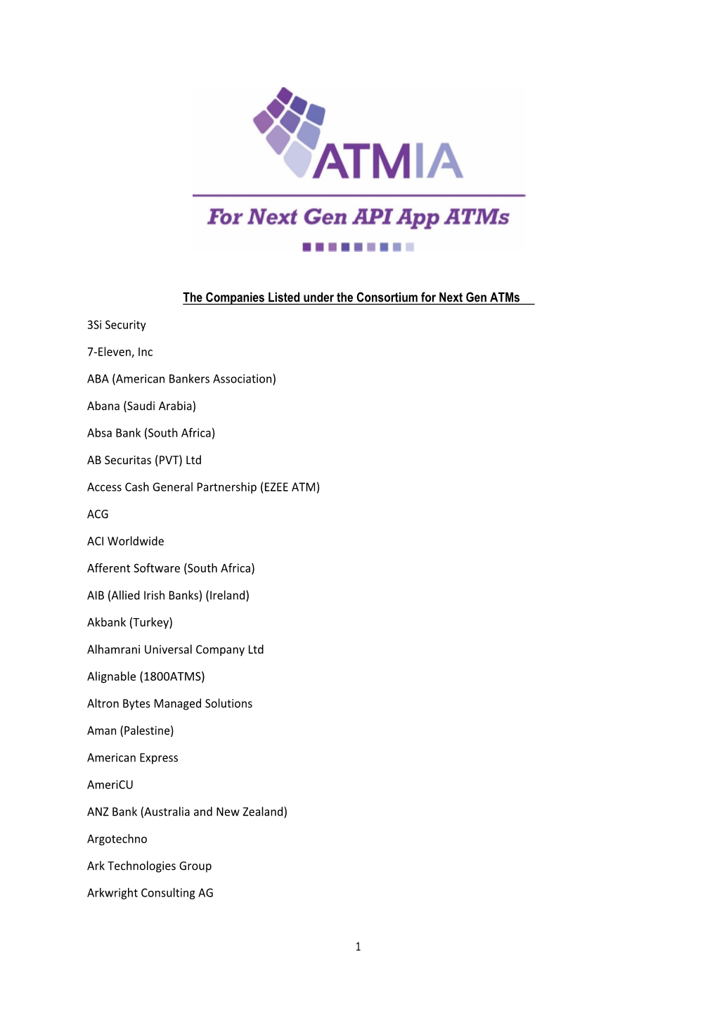 The Companies Listed Under the Consortium for Next Gen Atms