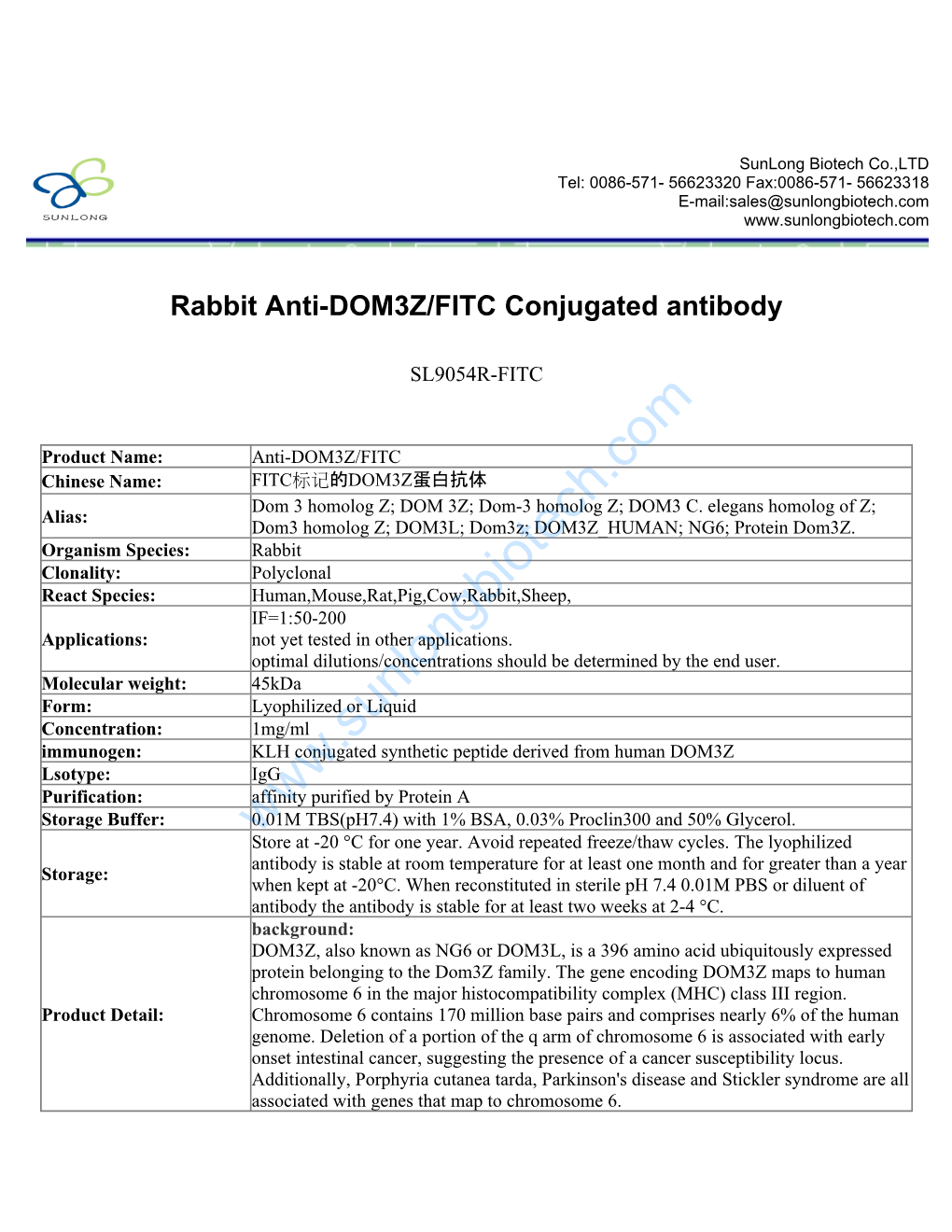 Rabbit Anti-DOM3Z/FITC Conjugated Antibody