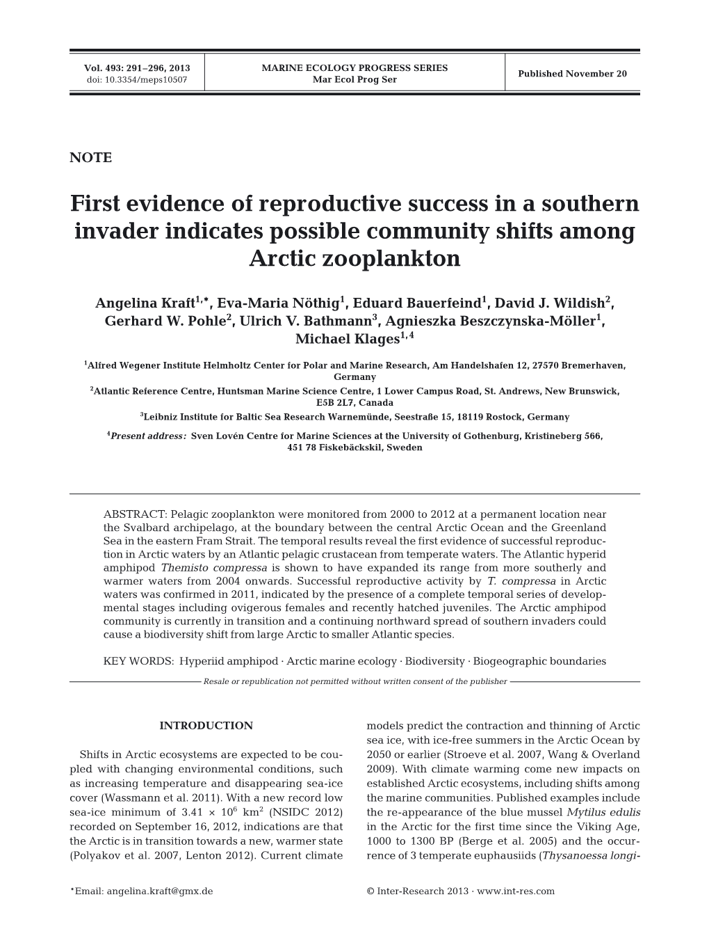 First Evidence of Reproductive Success in a Southern Invader Indicates Possible Community Shifts Among Arctic Zooplankton