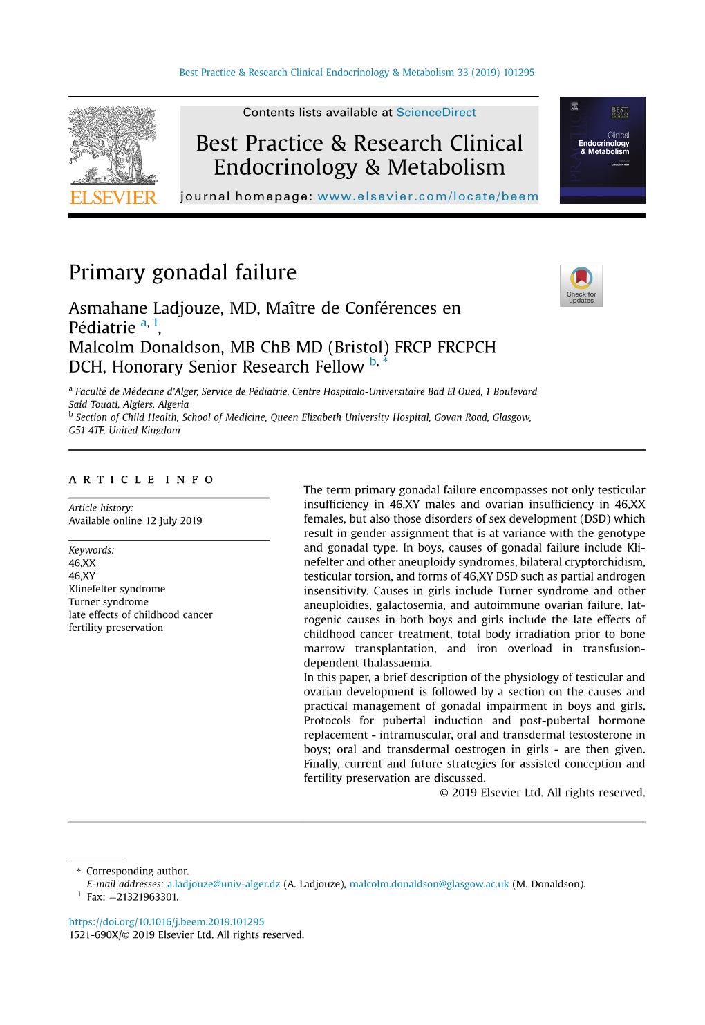 Primary Gonadal Failure