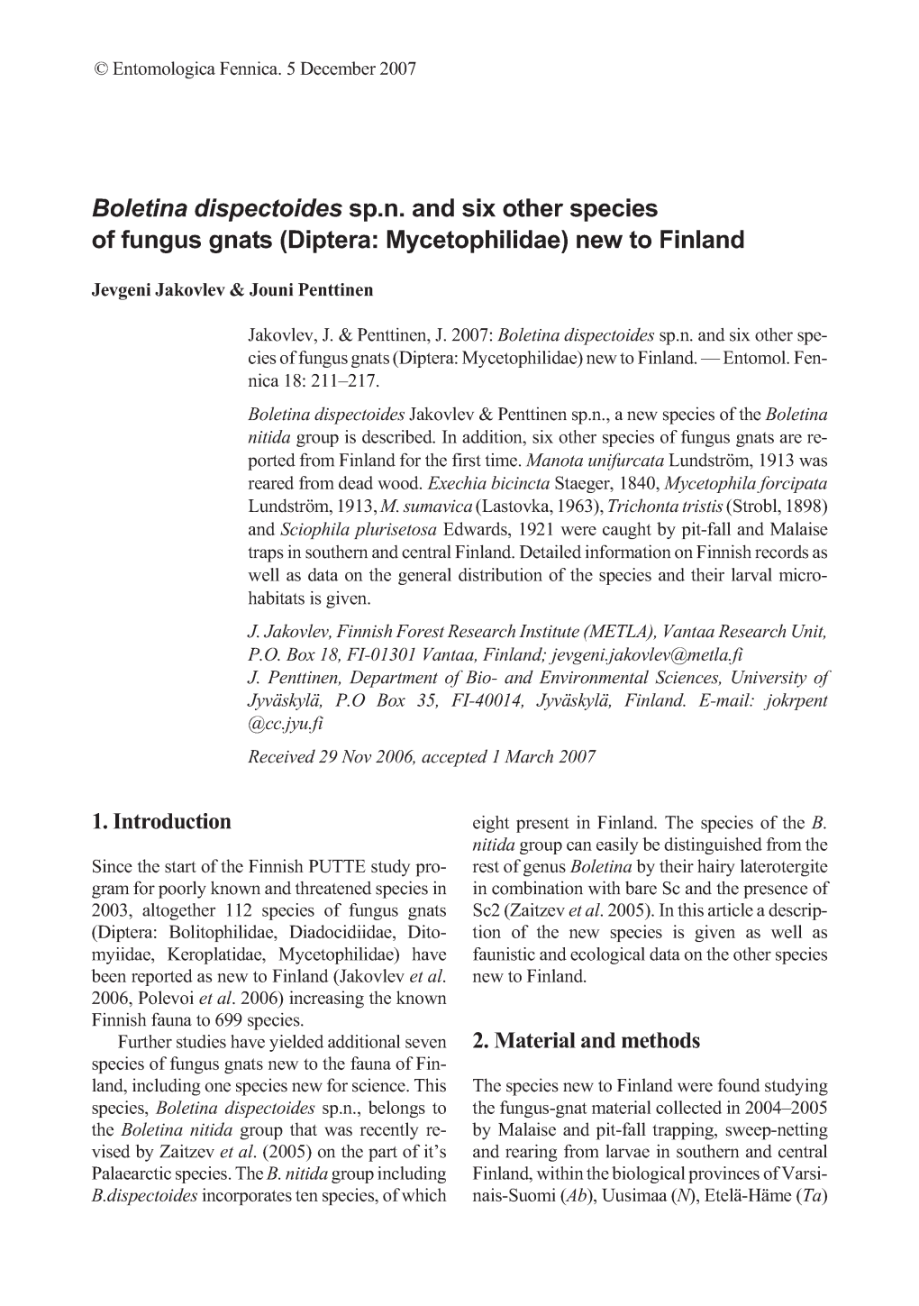 Of Fungus Gnats (Diptera: Mycetophilidae) New to Finland