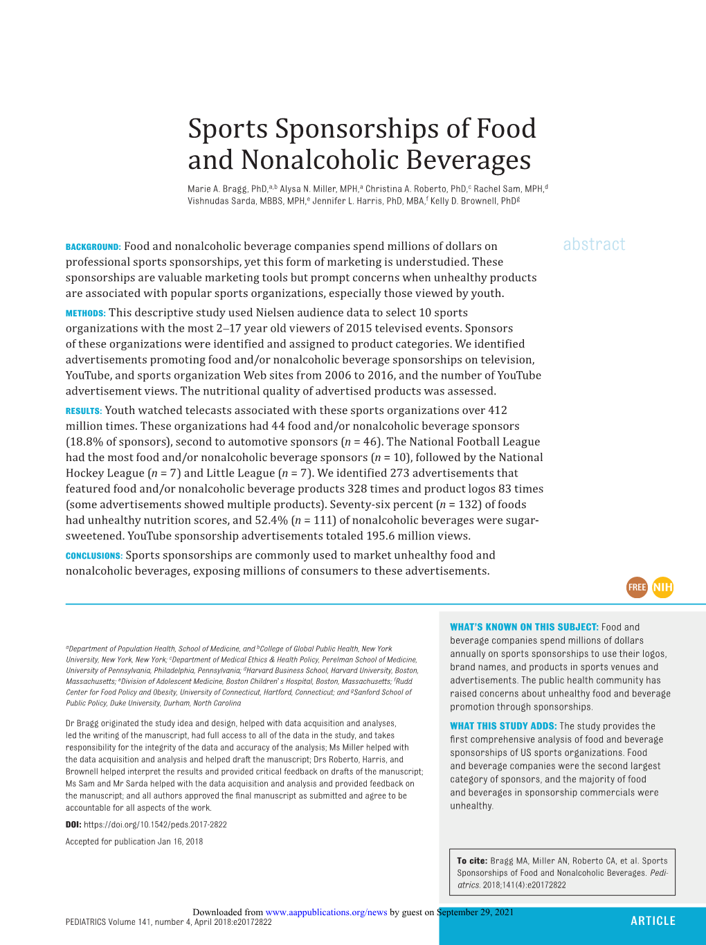 Sports Sponsorships of Food and Nonalcoholic Beverages