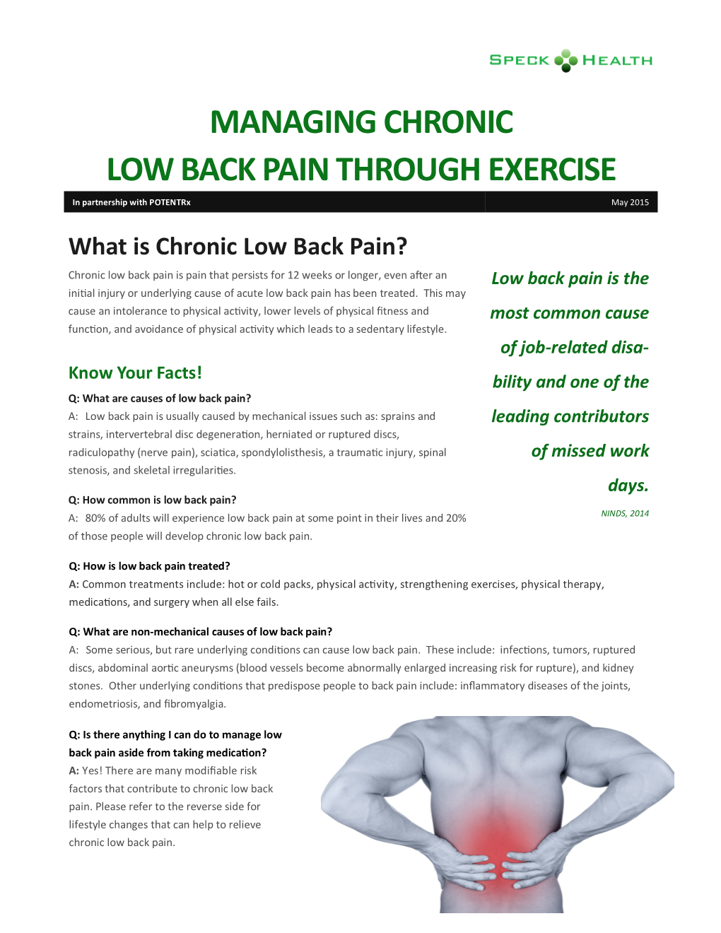 MANAGING CHRONIC LOW BACK PAIN THROUGH EXERCISE in Partnership with Potentrx May 2015