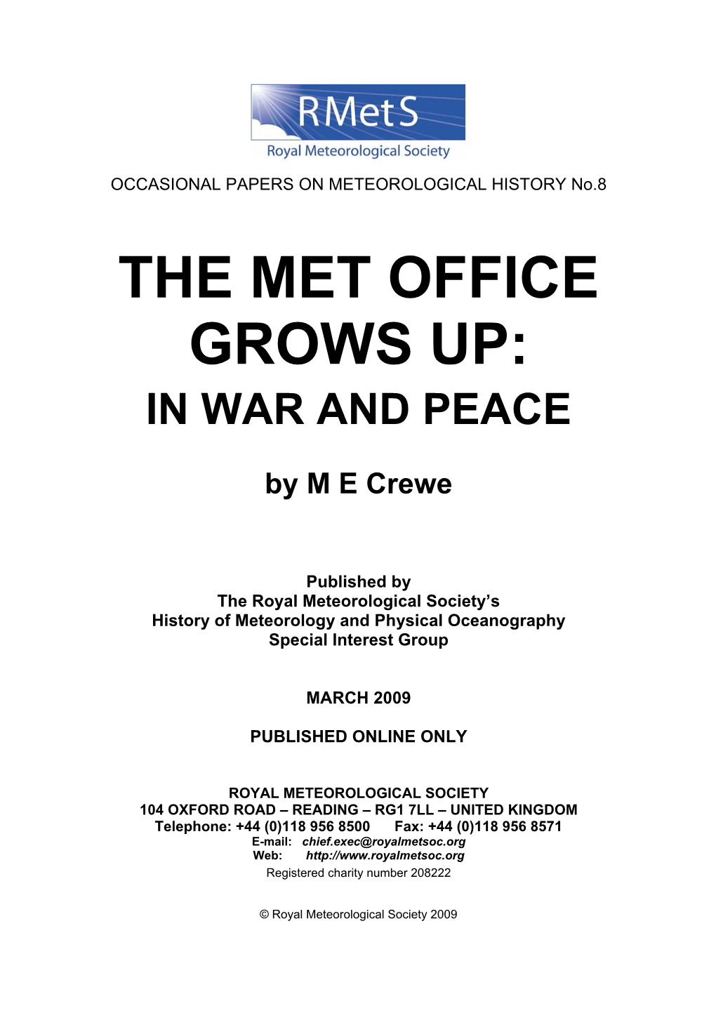 The Met Office Grows Up: in War and Peace