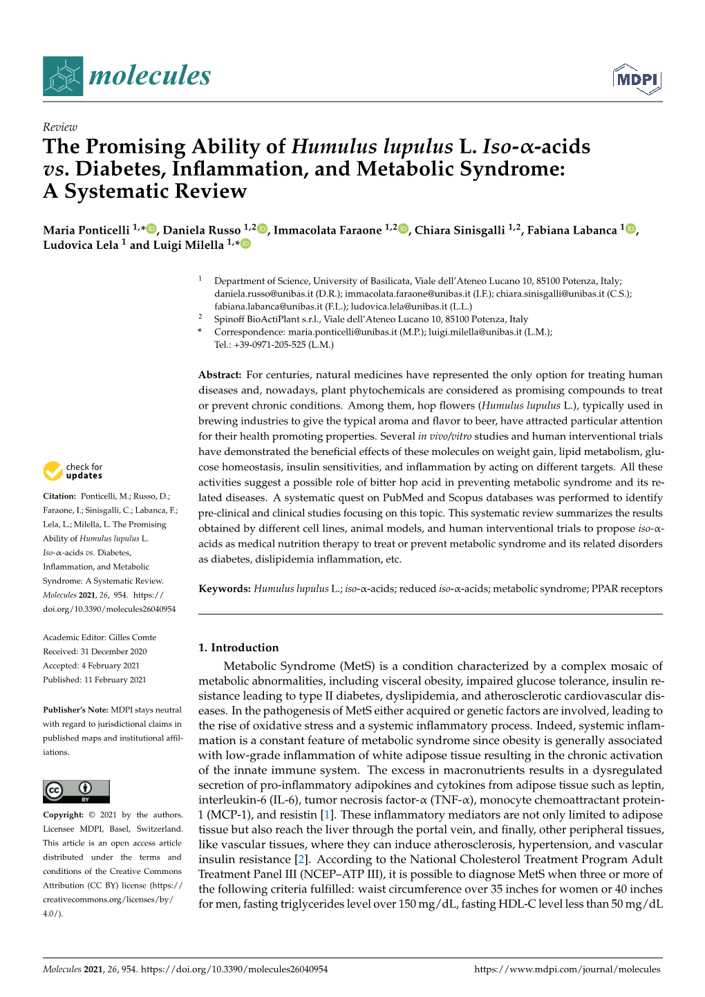 The Promising Ability of Humulus Lupulus L. Iso–Acids Vs