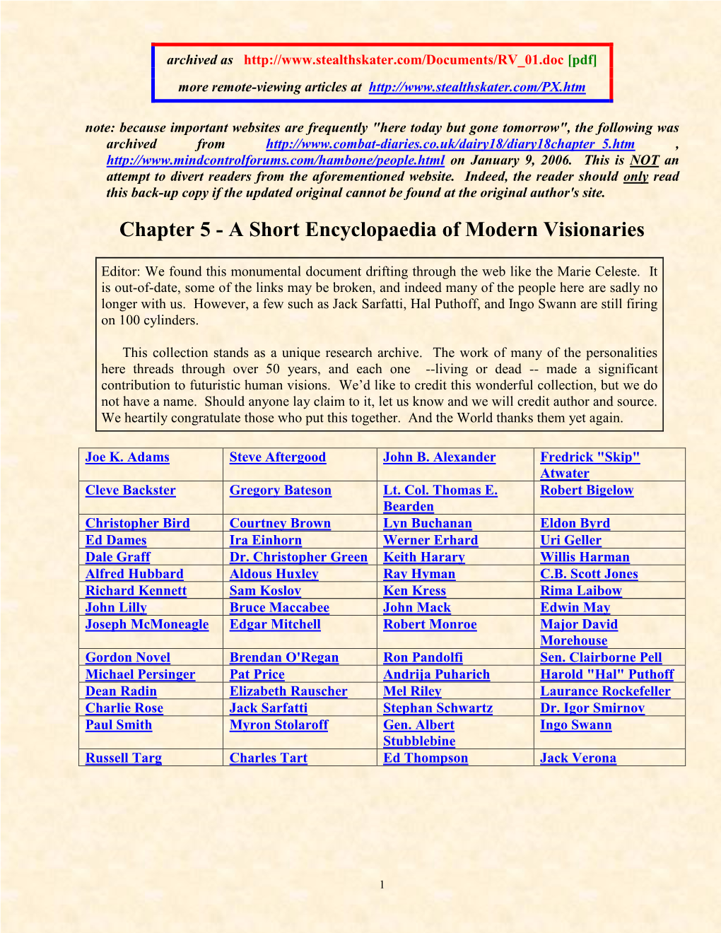 Chapter 5 - a Short Encyclopaedia of Modern Visionaries