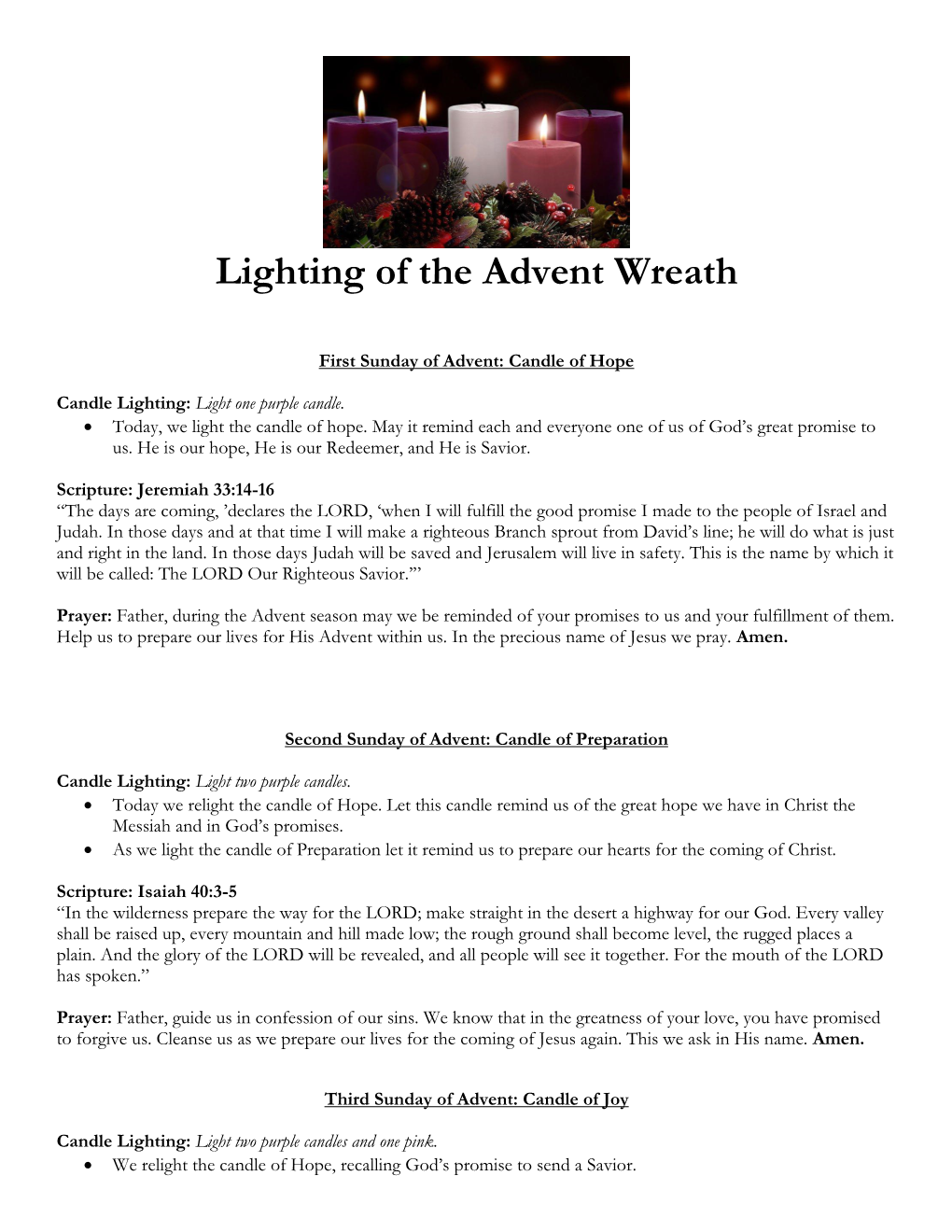 Lighting of the Advent Wreath