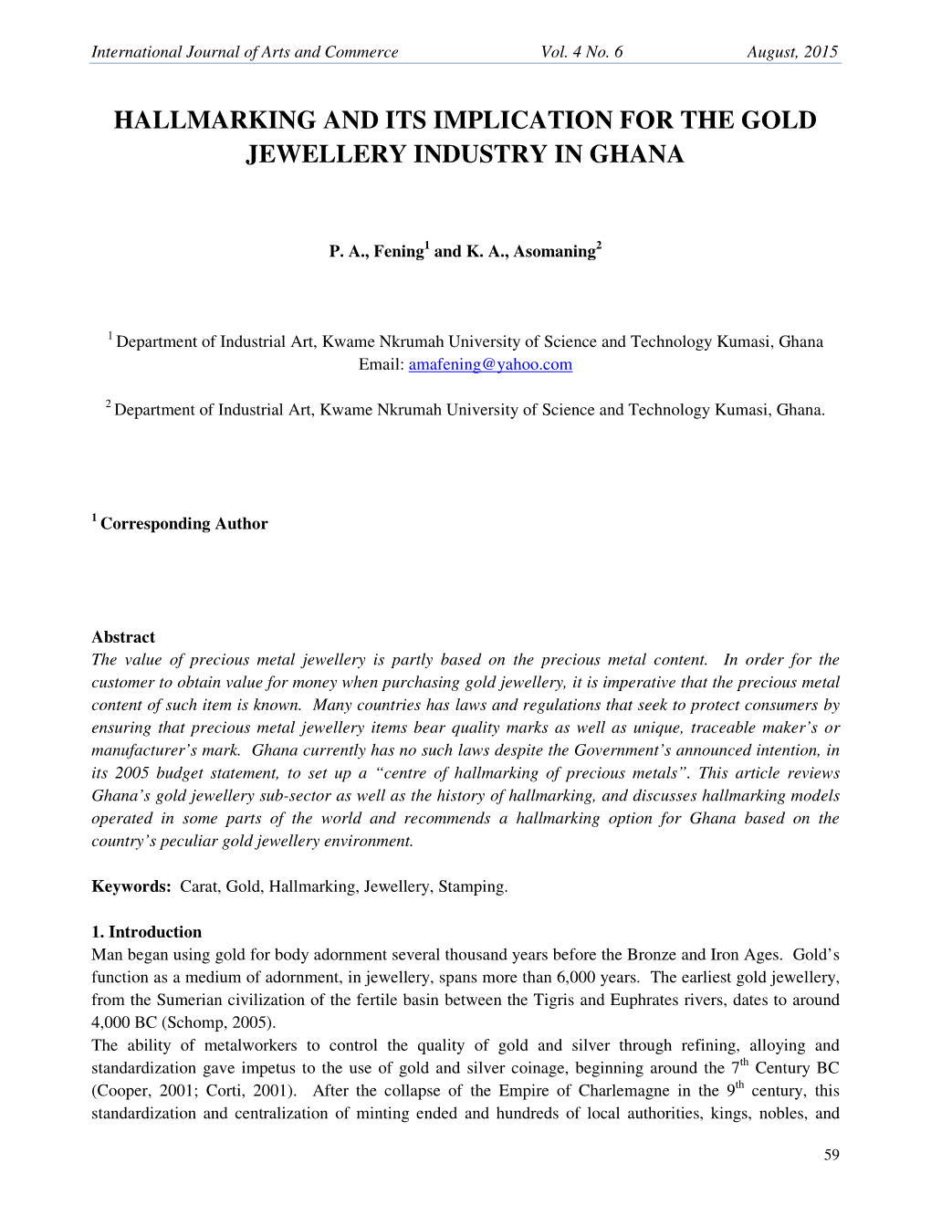 Hallmarking and Its Implication for the Gold Jewellery Industry in Ghana
