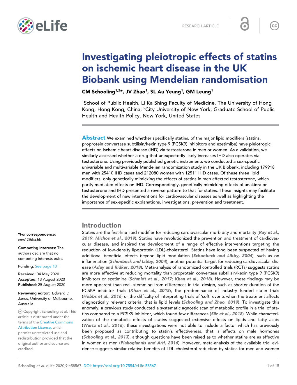 Investigating Pleiotropic Effects of Statins on Ischemic Heart Disease In