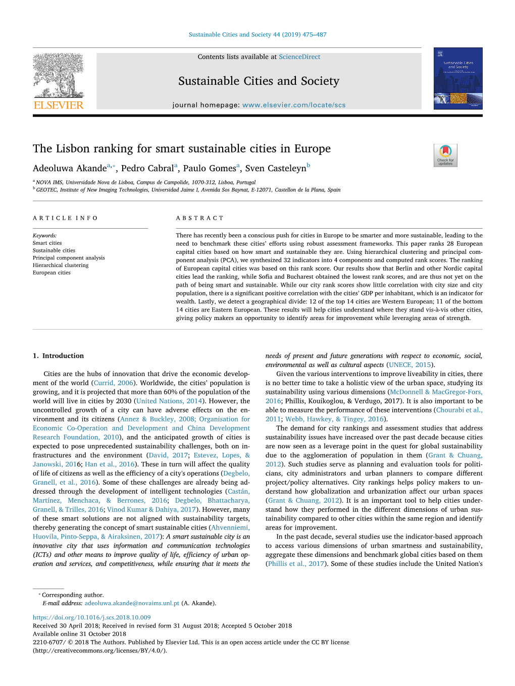 The Lisbon Ranking for Smart Sustainable Cities in Europe