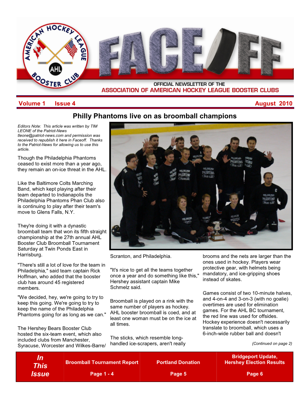 In This Issue Philly Phantoms Live on As Broomball Champions