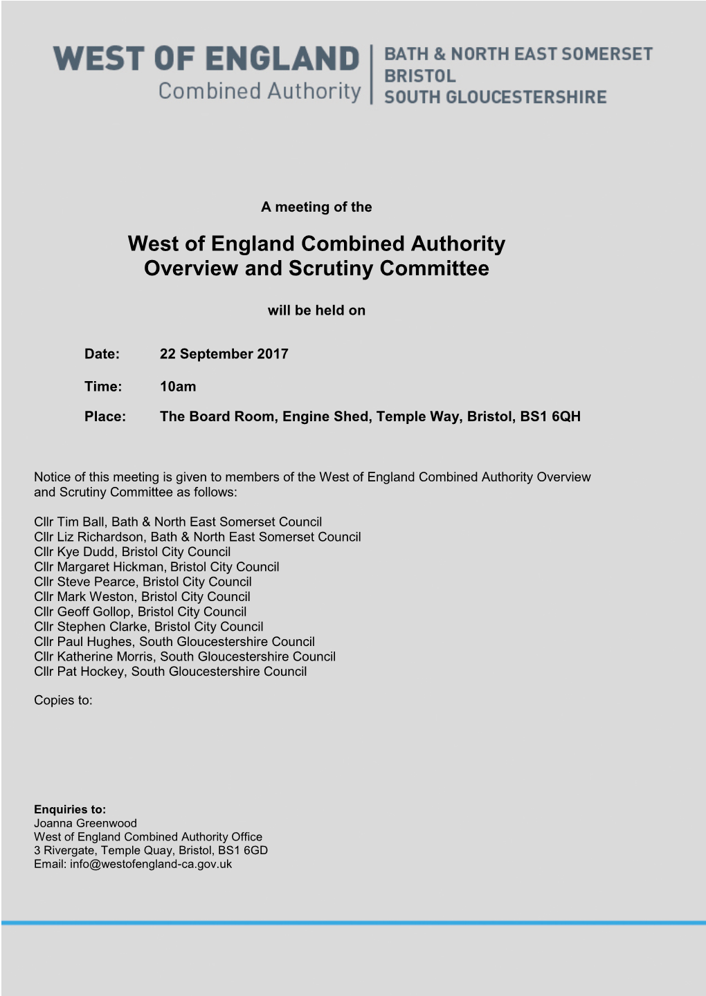West of England Combined Authority Overview and Scrutiny Committee