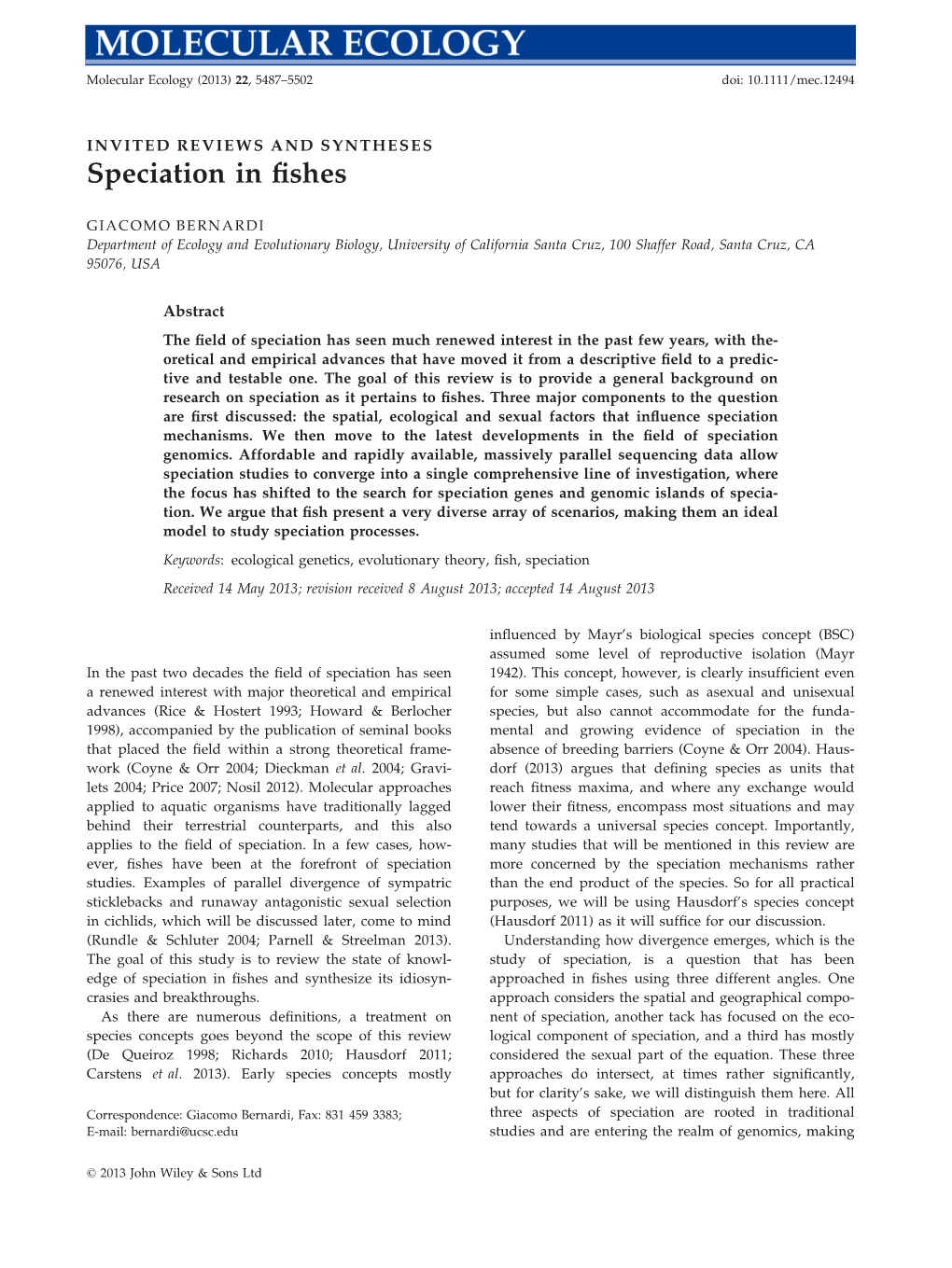Speciation in Fishes