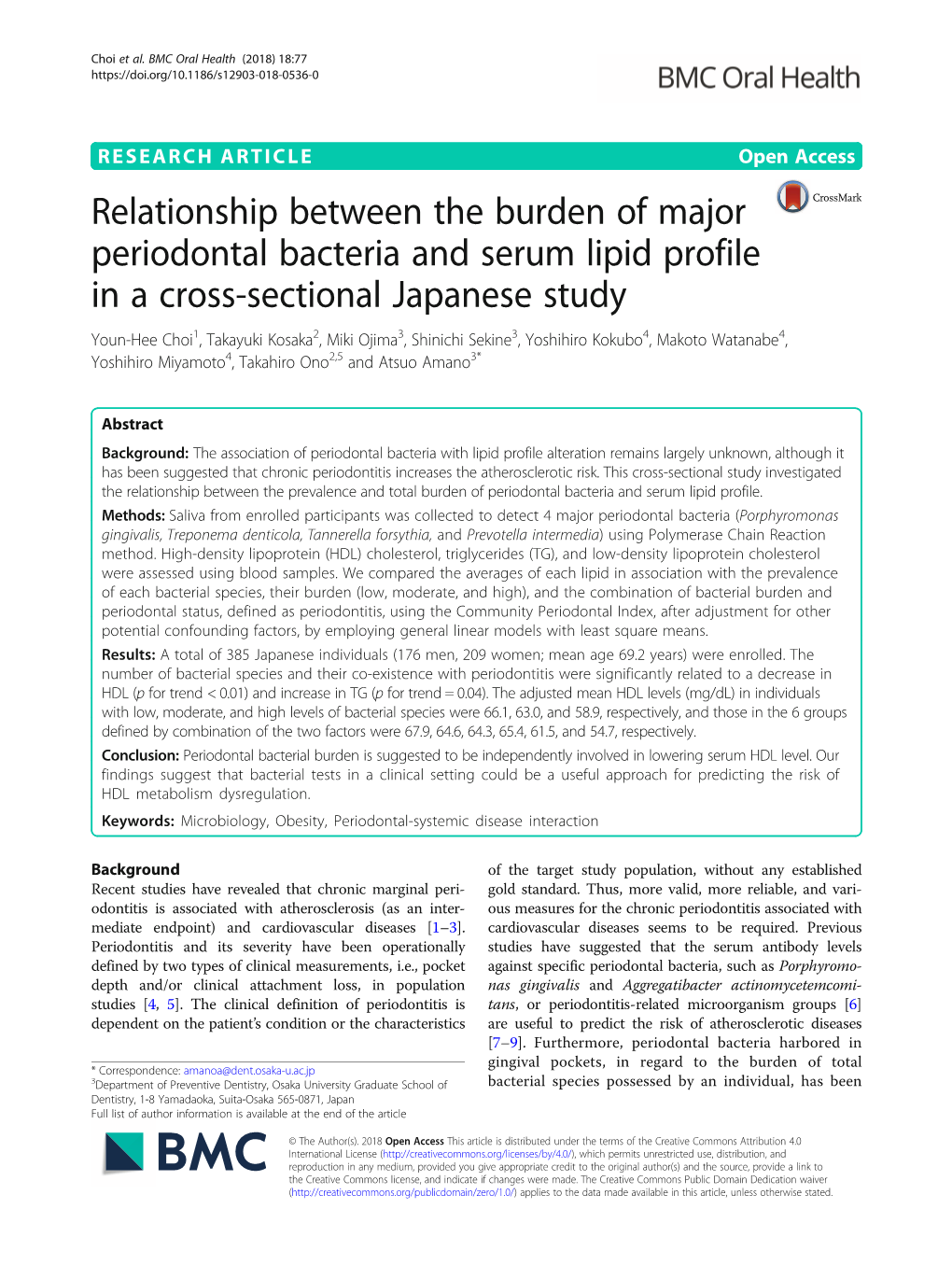 Relationship Between the Burden of Major Periodontal Bacteria And