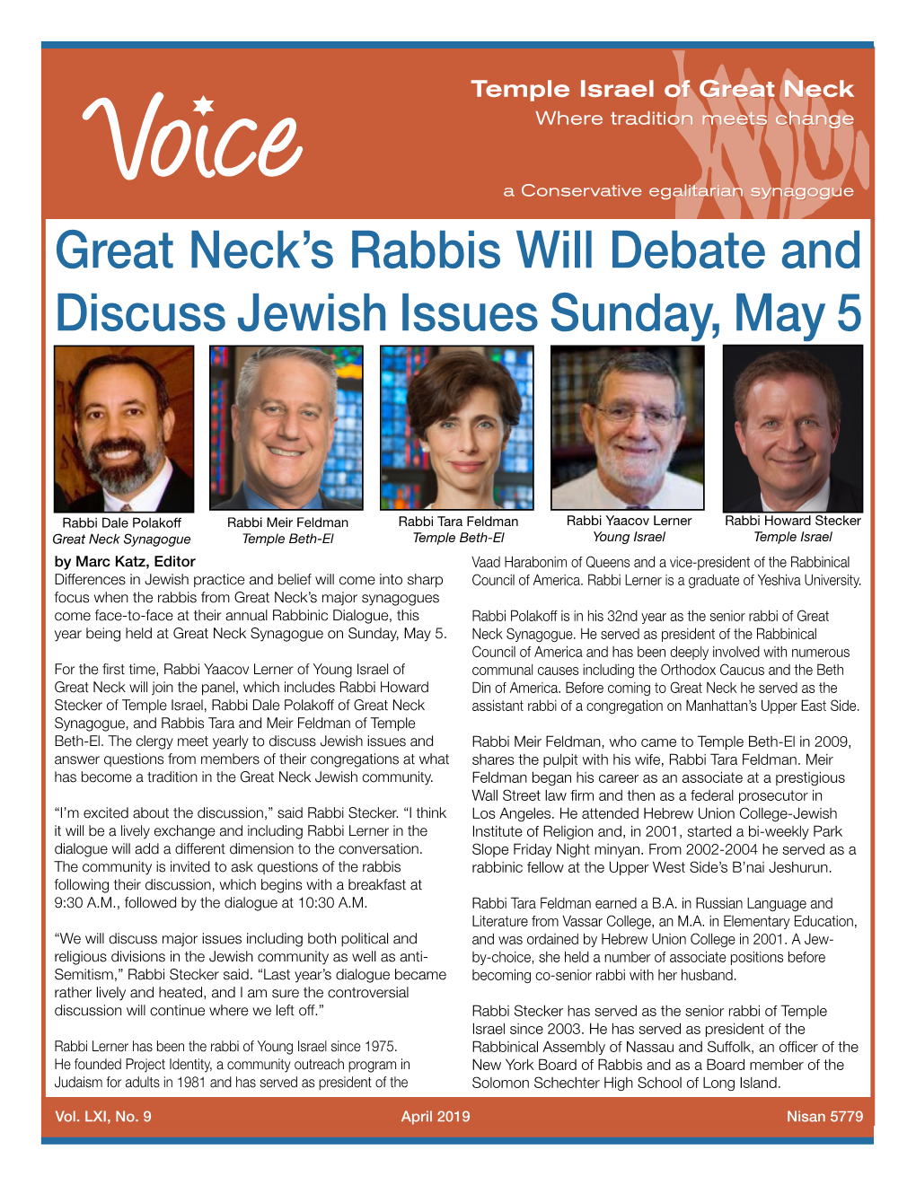 Great Neck's Rabbis Will Debate and Discuss Jewish Issues Sunday, May 5