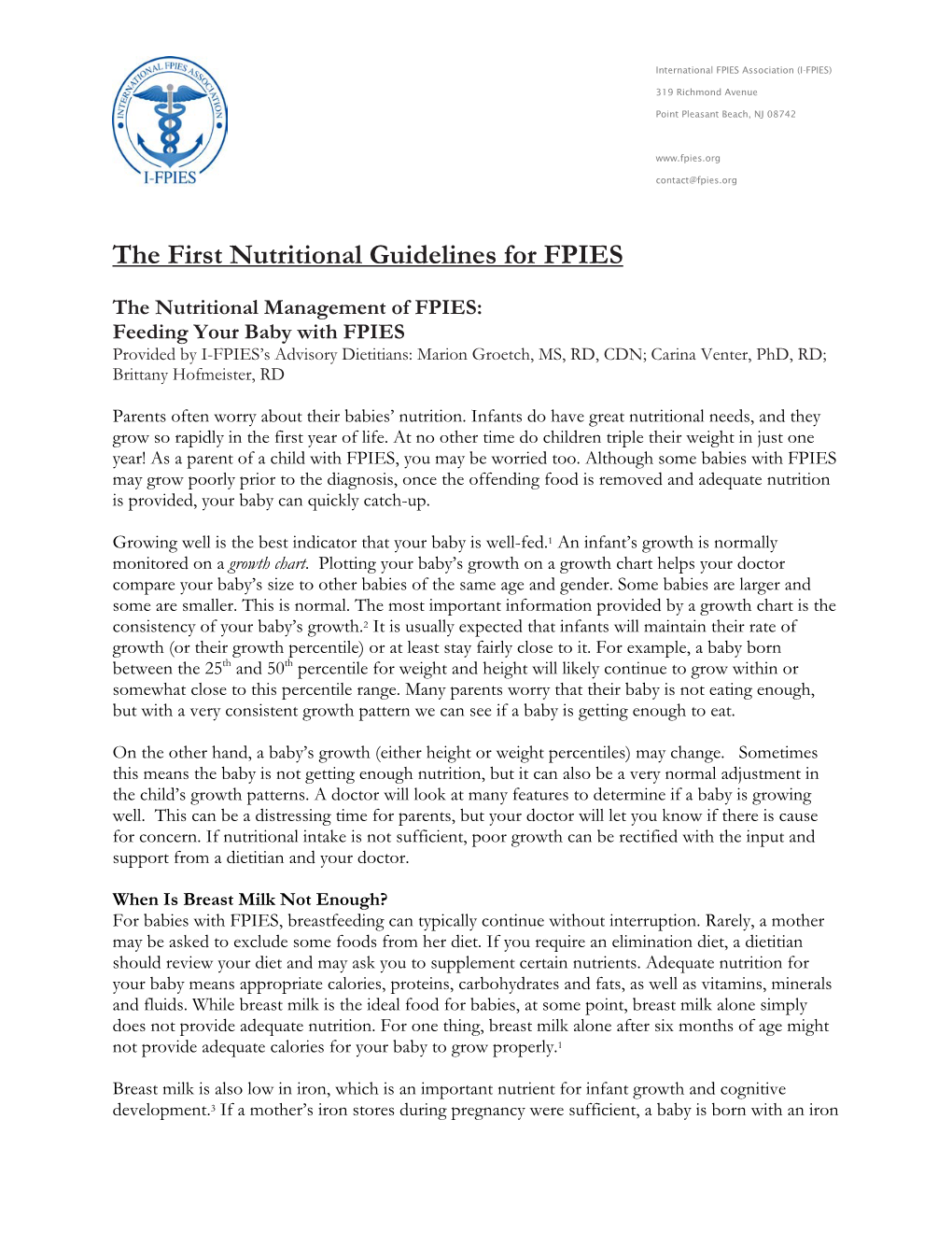 FPIES Nutrition Guidelines
