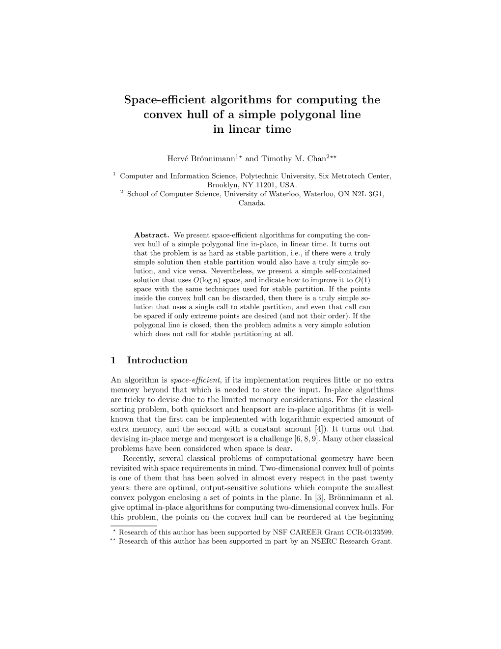 Space-Efficient Algorithms for Computing the Convex Hull of A