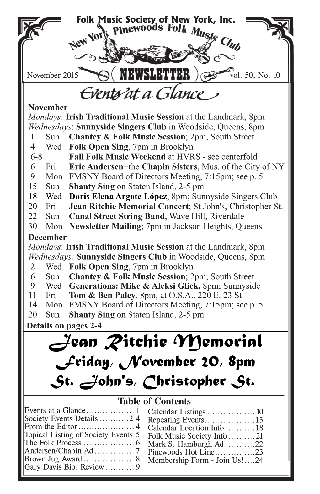 Jean Ritchie Memorial Concert; St John's, Christopher St