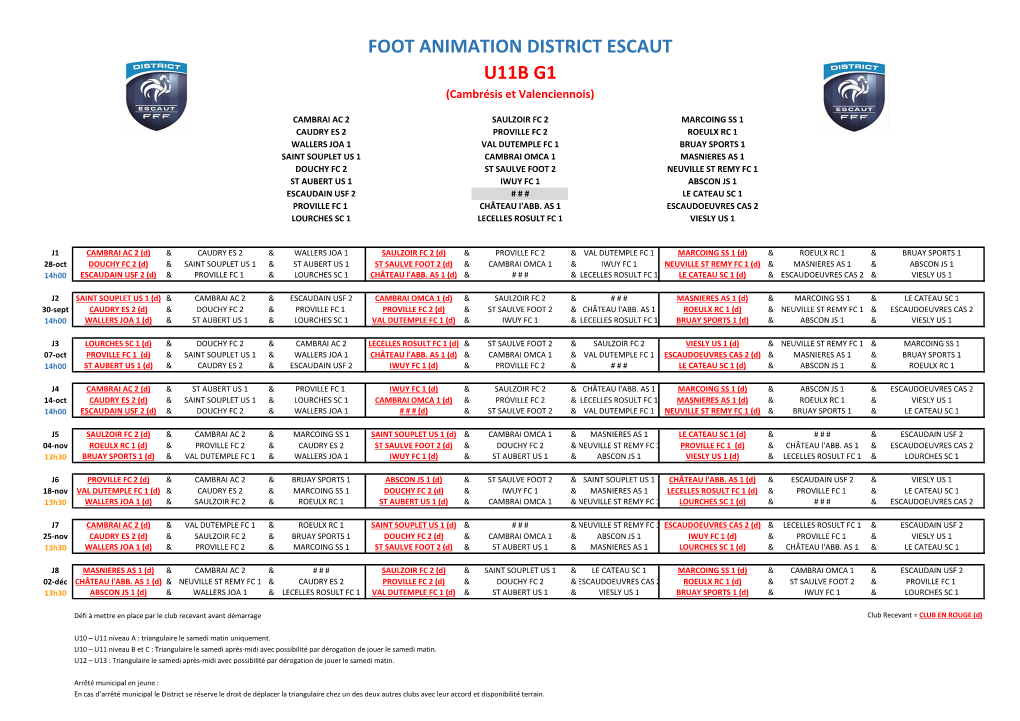 FOOT ANIMATION DISTRICT ESCAUT U11B G1 (Cambrésis Et Valenciennois)