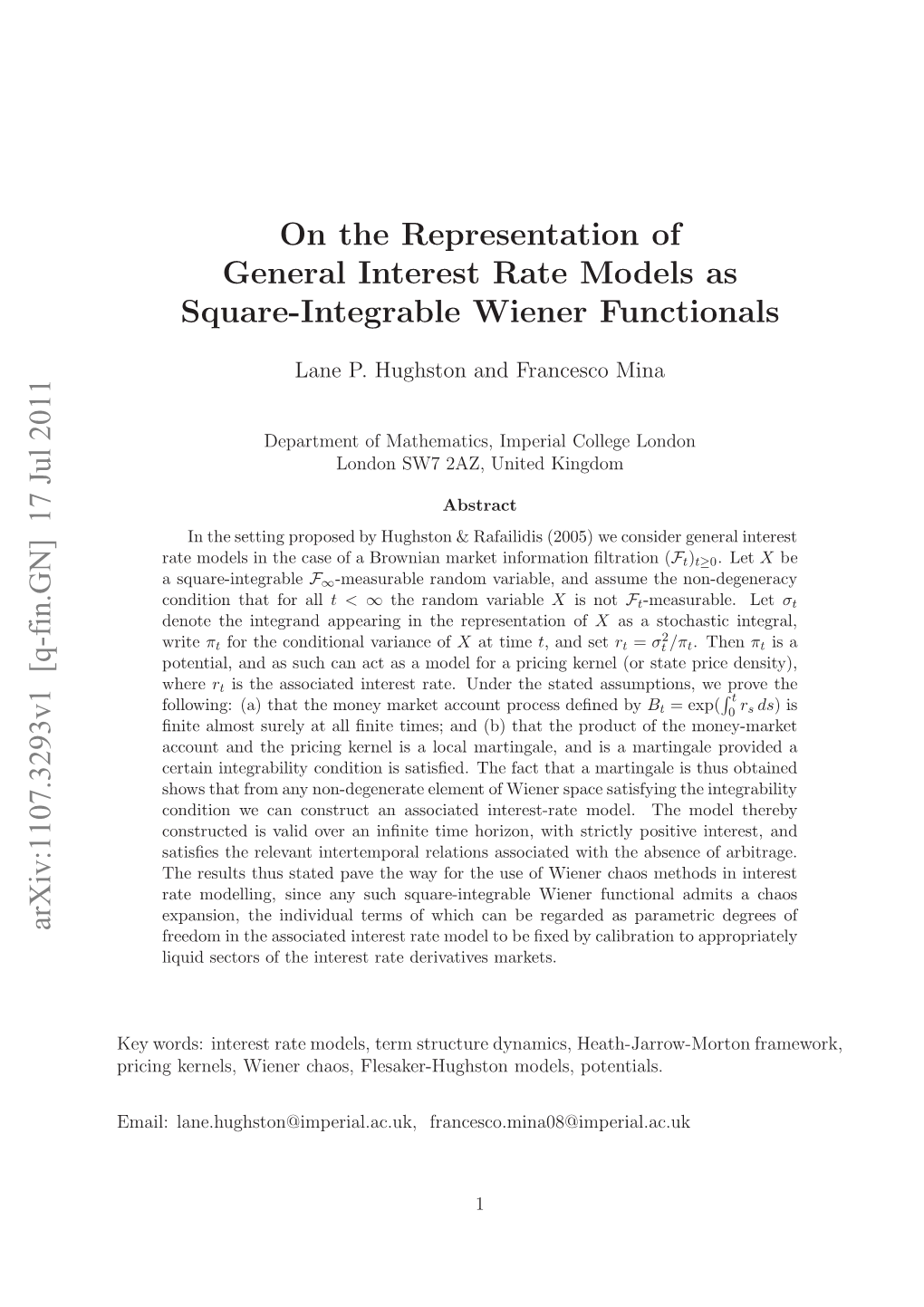 On the Representation of General Interest Rate Models As Square