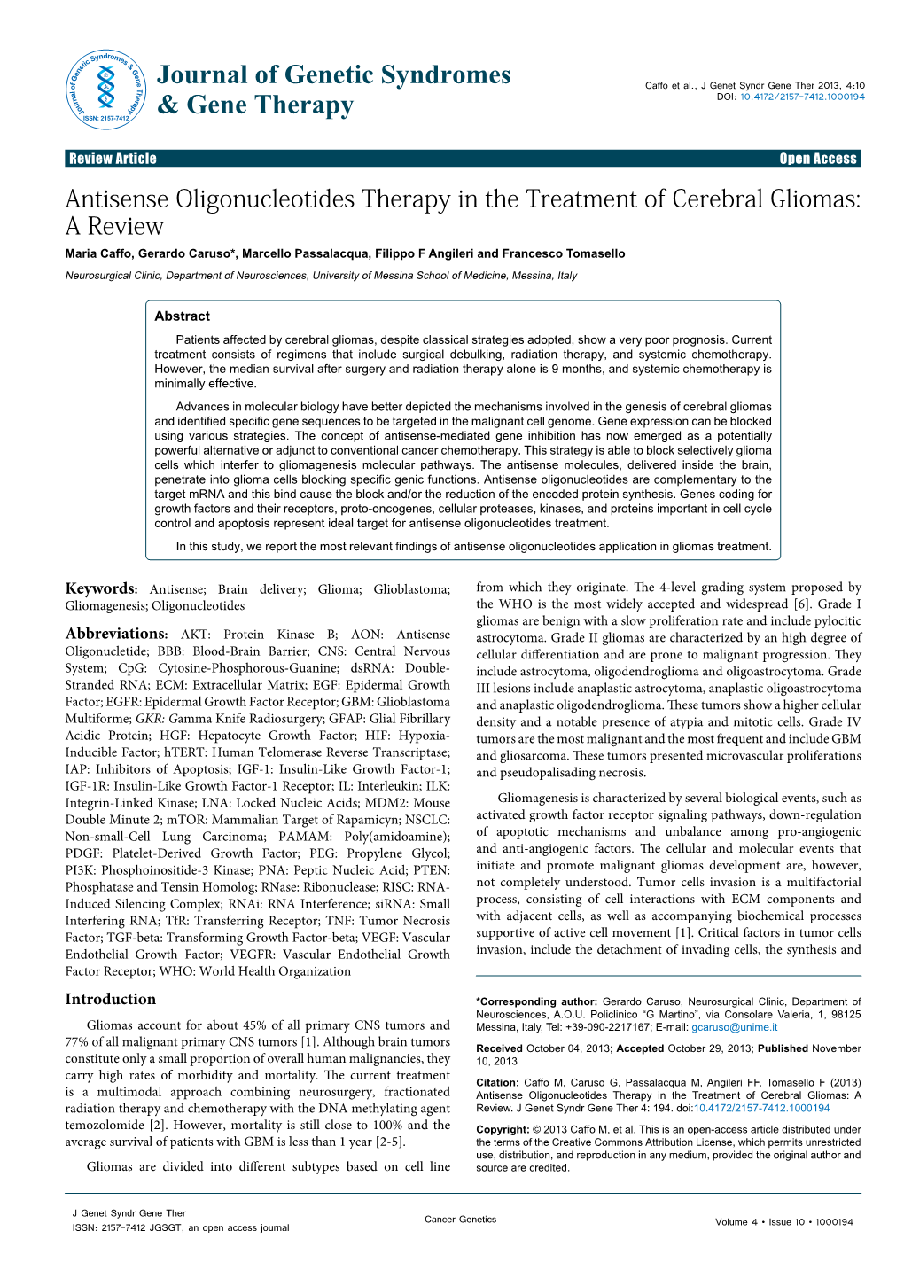 Antisense Oligonucleotides Therapy in the Treatment of Cerebral