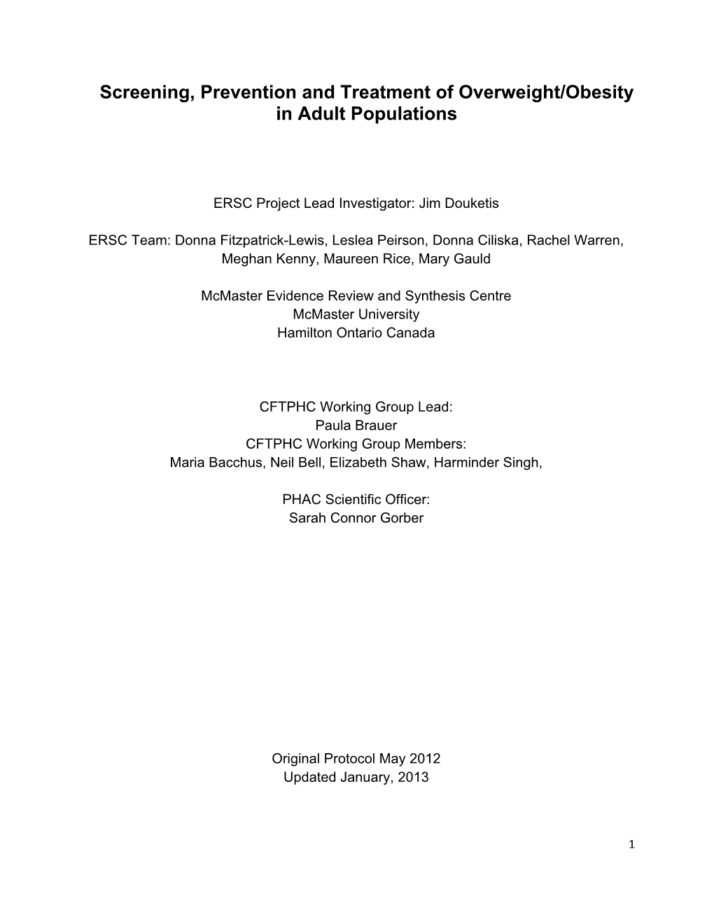 Screening, Prevention and Treatment of Overweight/Obesity in Adult Populations