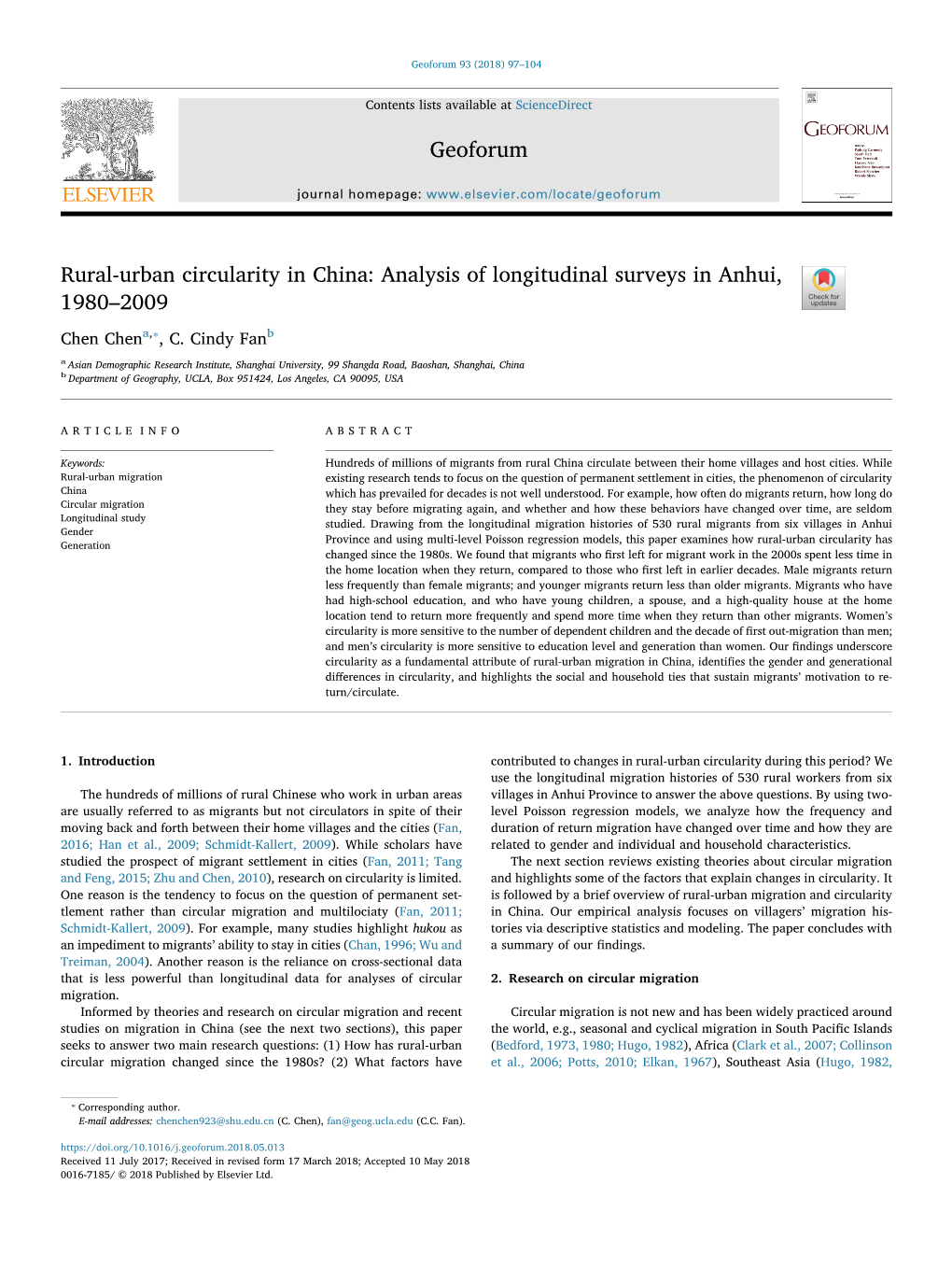 Rural-Urban Migration and Circularity in China: Analysis Of