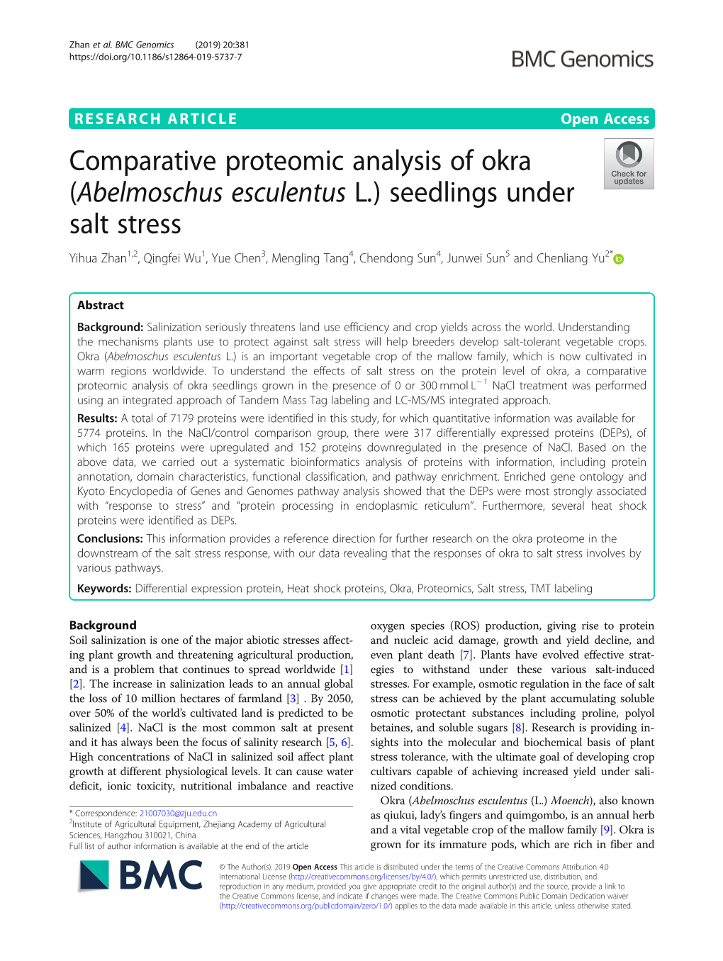 Comparative Proteomic Analysis of Okra (Abelmoschus Esculentus L