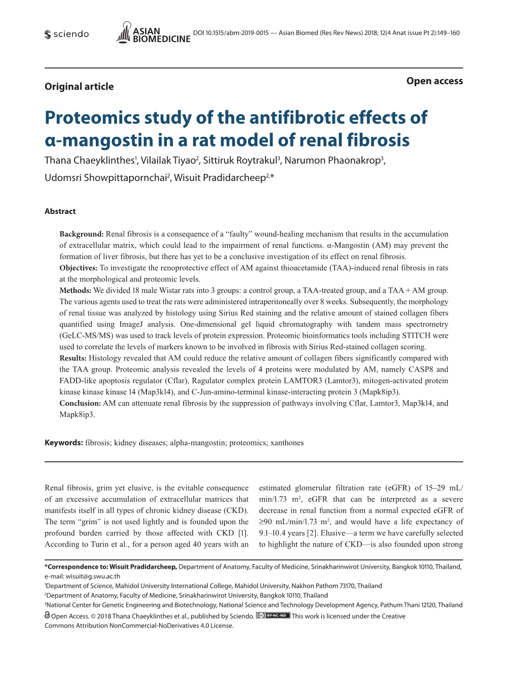 Proteomics Study of the Antifibrotic Effects of Α-Mangostin in a Rat