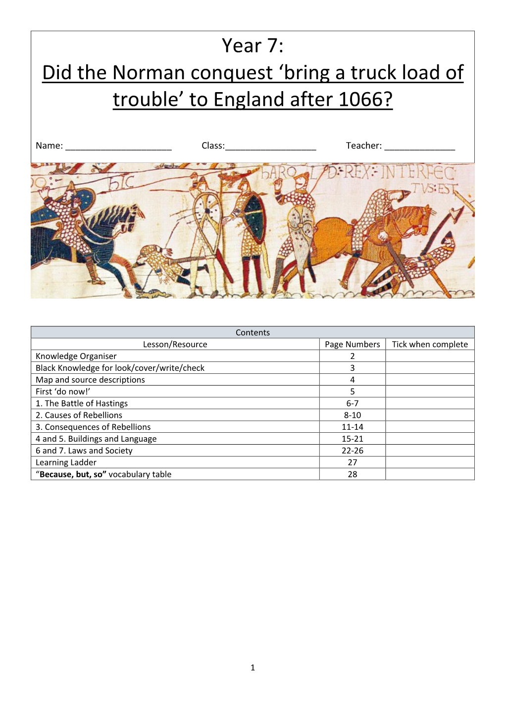 Year 7: Did the Norman Conquest 'Bring a Truck Load of Trouble'