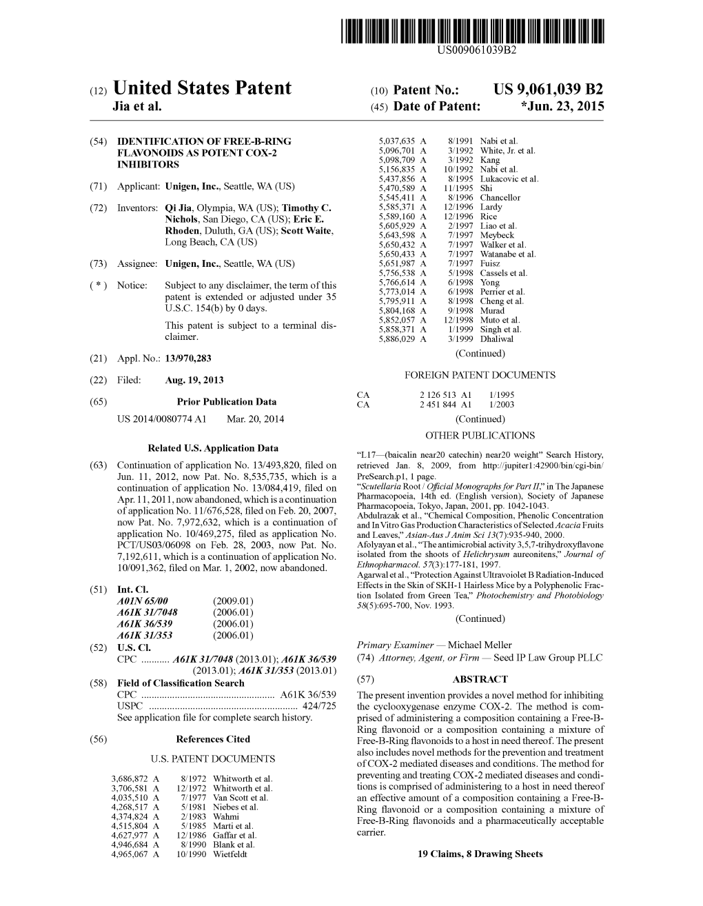 (12) United States Patent (10) Patent No.: US 9,061,039 B2 Jia Et Al